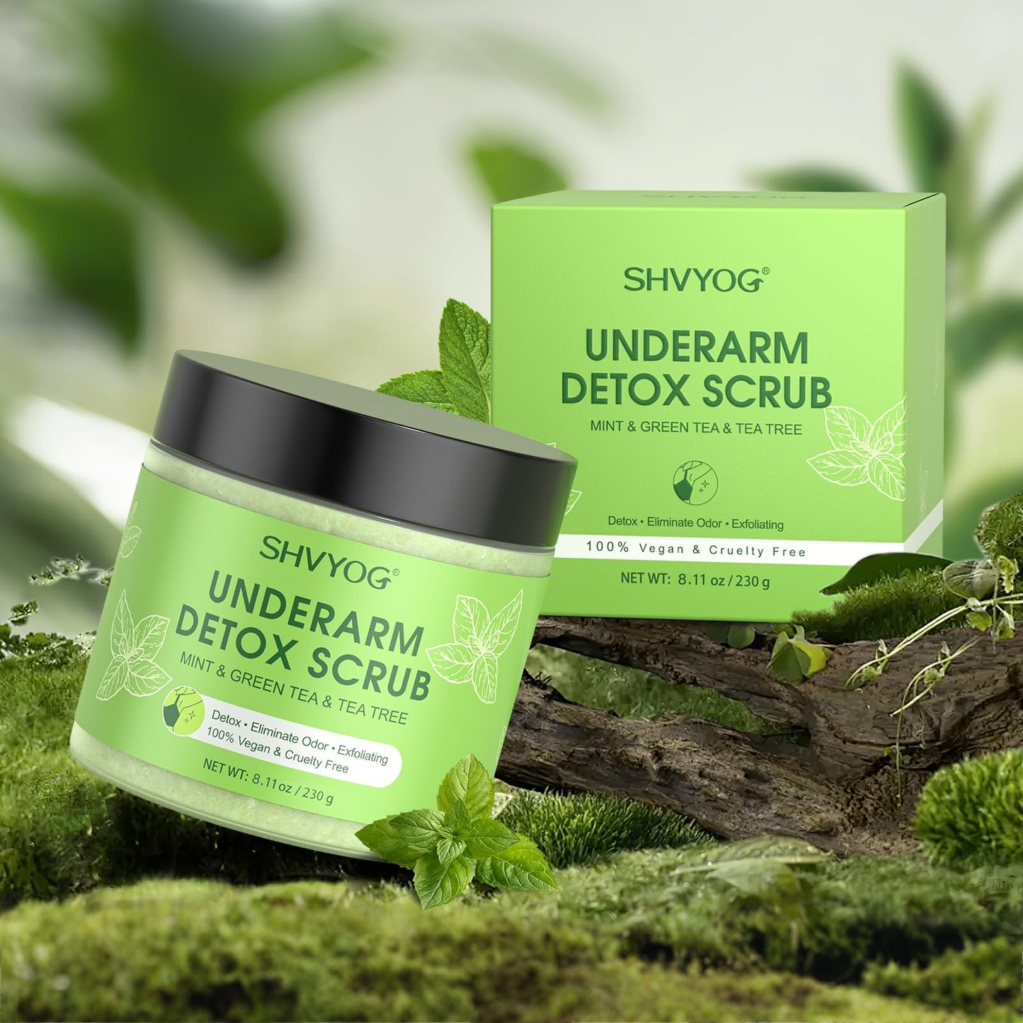 Underarm Detox Scrub – Green Tea, Mint & Tea Tree Deodorant, Natural Dark Armpit Remover, Odor Eliminating & Exfoliating, Unisex 8.11 oz