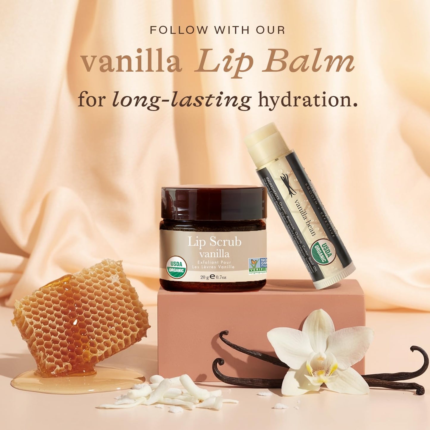 USDA Organic Vanilla Lip Scrub โ Moisturizing Sugar Exfoliator for Dry Lips, Smooth Lips, Natural Ingredients, USA Made, Gift Size