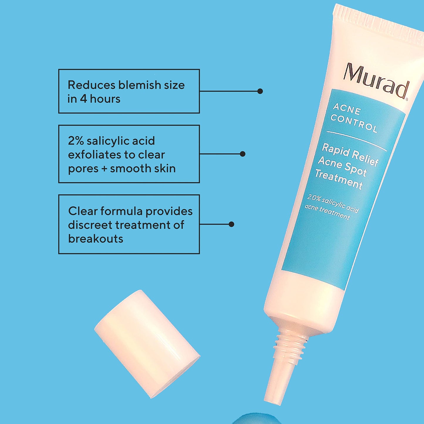 Murad Rapid Relief Acne Spot Treatment – Max Strength 2% Salicylic Acid Gel, Reduces Blemishes & Redness Fast, 0.5 oz