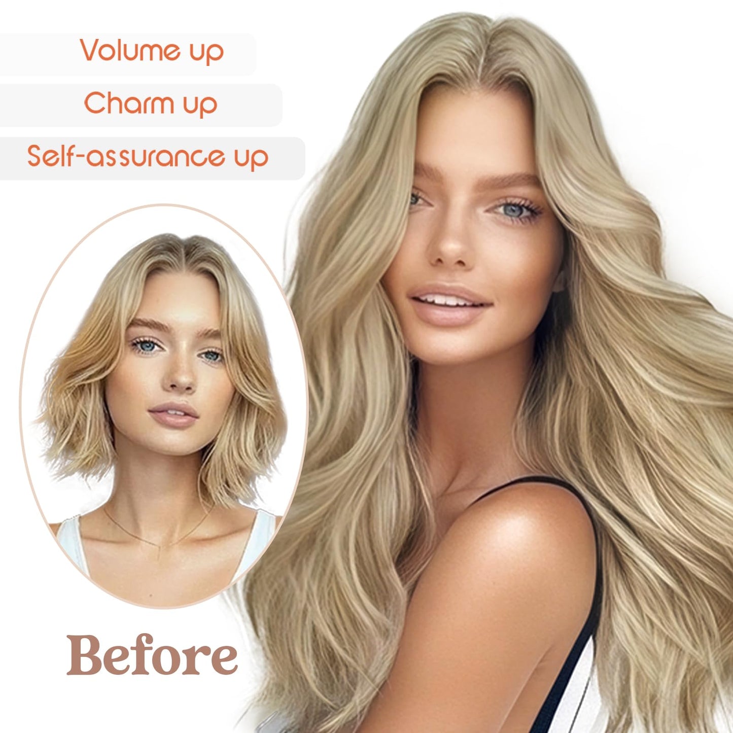 Sunny Hair Invisible Wire Human Hair Extensions – Real Fish Line Extensions Golden Blonde with Medium Blonde Highlights #16/22, 18 Inch