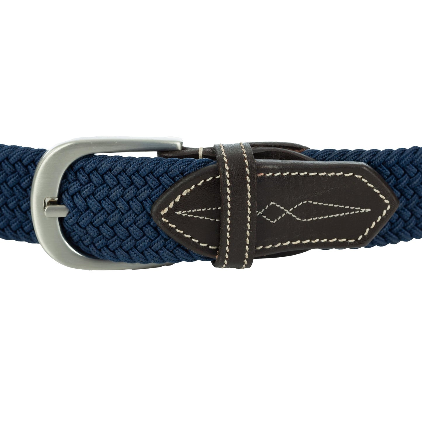 Equinavia Elsa Equestrian Woven Stretch Belt | Fancy Stitched, Bridle-inspired Tip - Navy - M/L