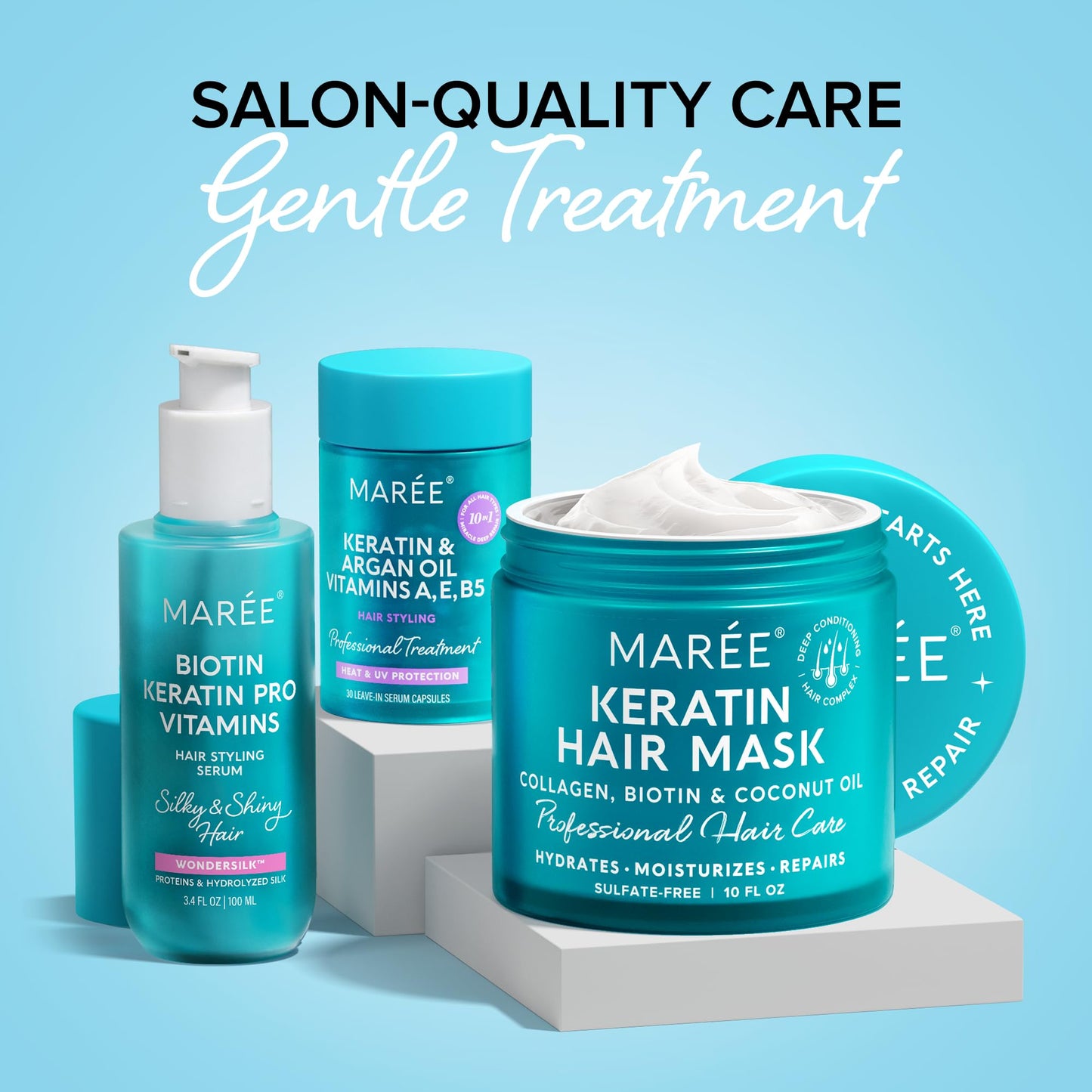 MAREE Hair Oil for Frizzy & Damaged Hair 3.4 fl oz | Argan, Biotin & Keratin Serum | Vitamins A, E, B5 | Anti-Frizz Control for Curly Hair