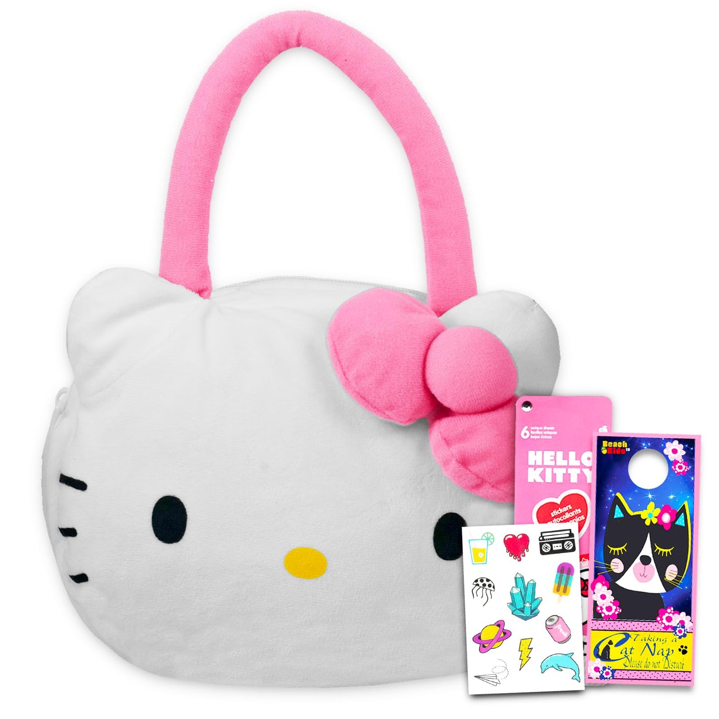 Hello Kitty Plush Purse for Girls Set - Bundle with Hello Kitty Plushie with Straps Plus Hello Kitty Tattoos and More | Hello Kitty Purse for Girls