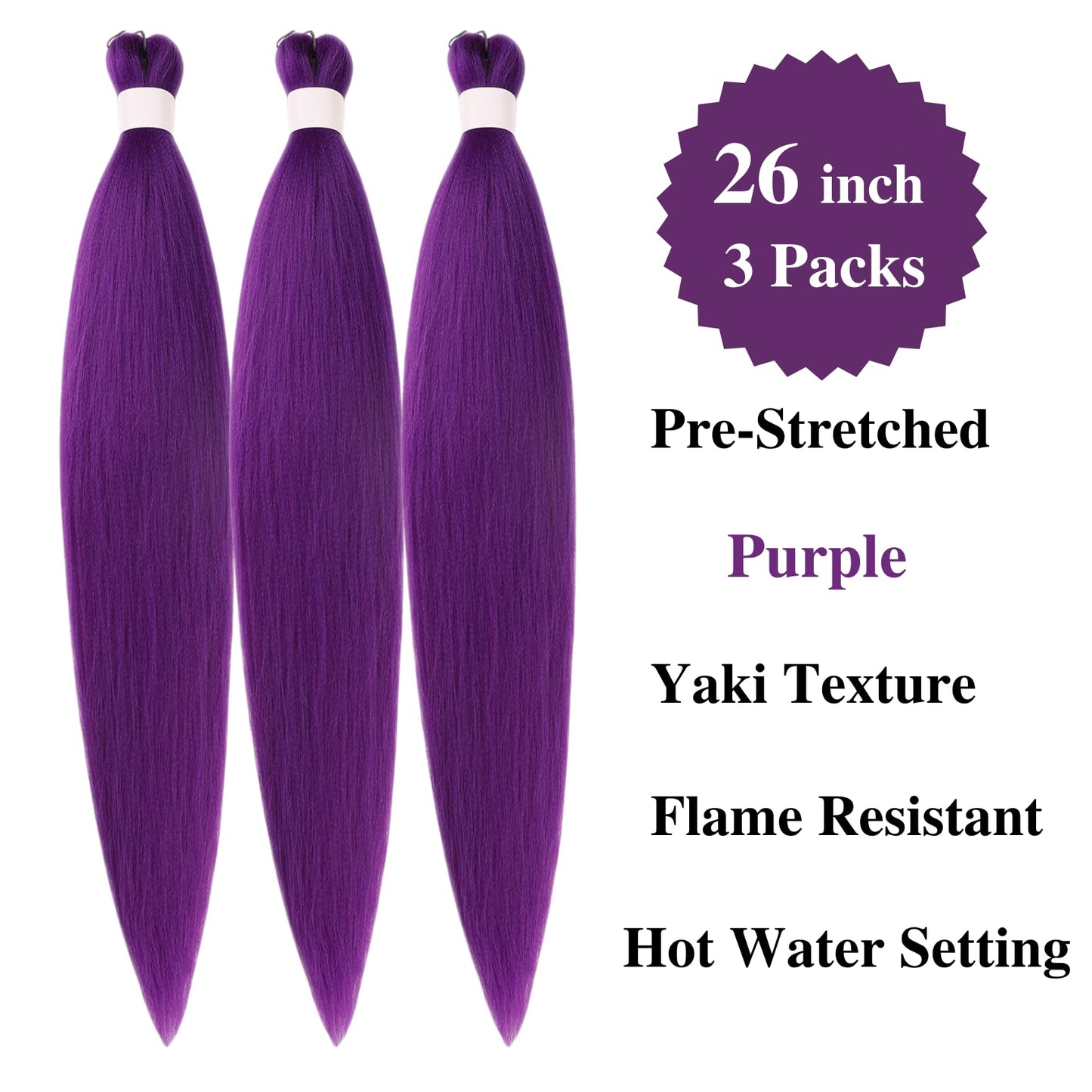 Gozill Purple Braiding Hair Pre stretched Long Purple Prestretched Synthetic Braiding Hair Extensions Hypoallergenic Gyal Knotless Ez Braid 26 inch Yaki Non Toxic Fulani