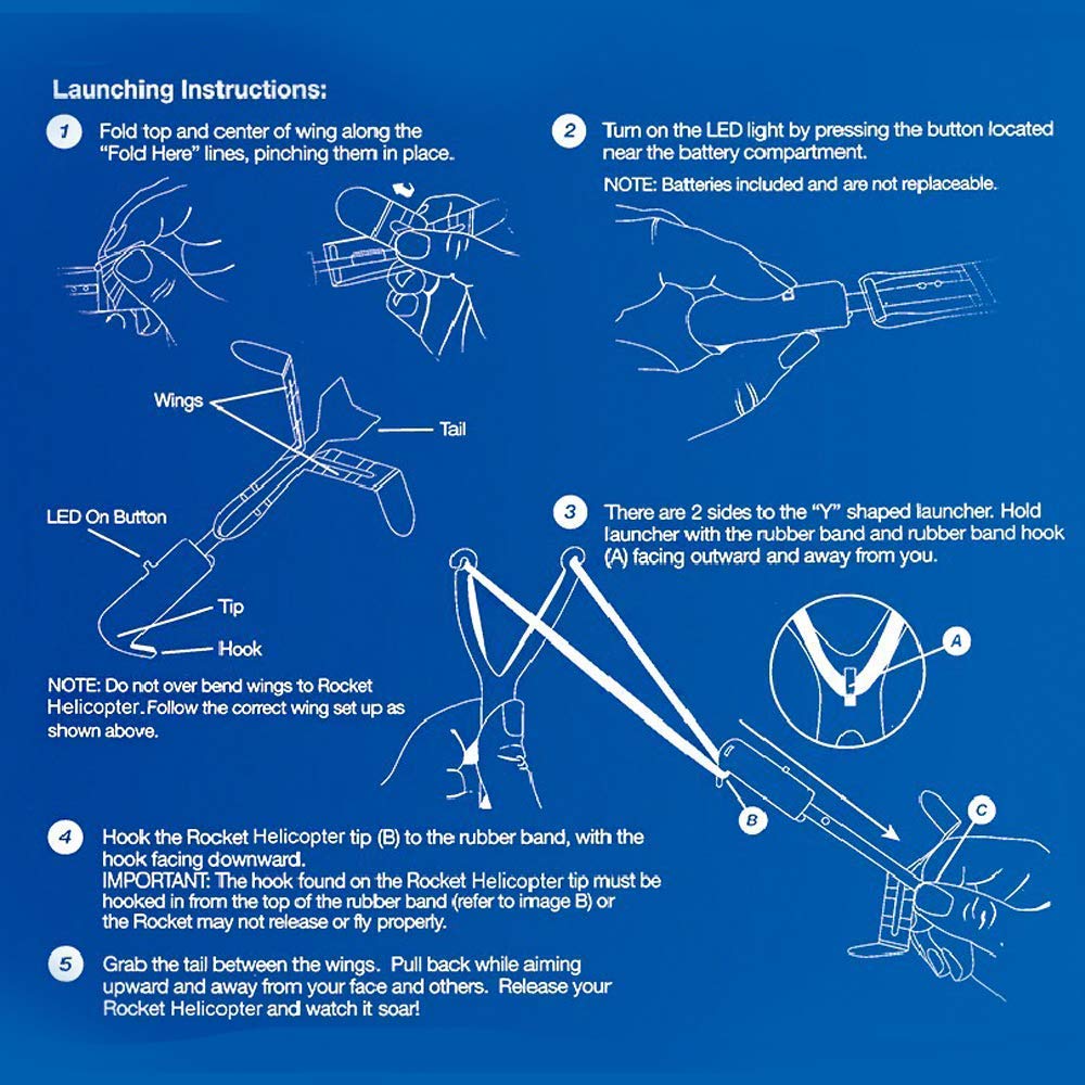 Rocket Copters Slingshot LED Light Up Helicopters, 6 Copters and 3 Launchers - As Seen on TV for Unisex Children