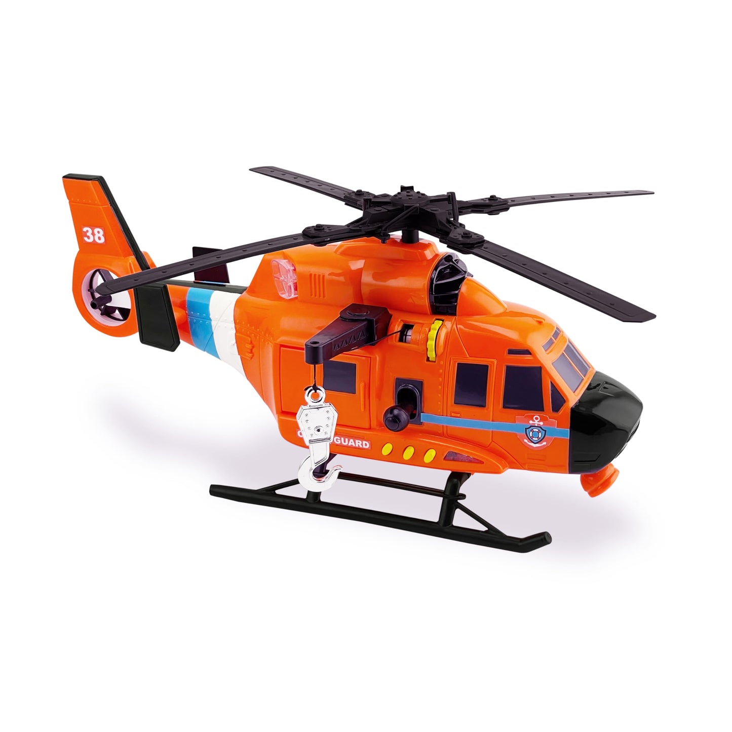 Mighty Fleet Motorized Rescue Helicopter Toy with Spinning Propellers, Working Searchlight & Winch, Lights & Sounds, Ages 3+