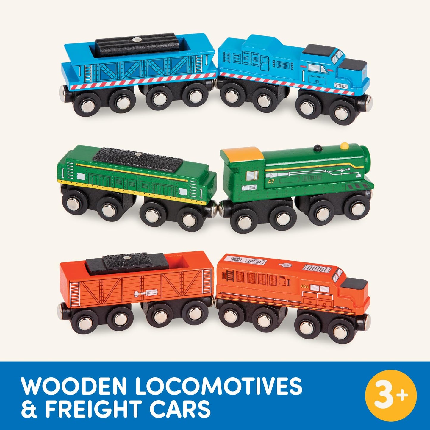 Battat – Classic Trains – 6 Pieces Wooden Railroad Set – Magnetic Toy Trains – Train Engines & Cars – 3+ Years– Wooden Locomotives & Freight Cars
