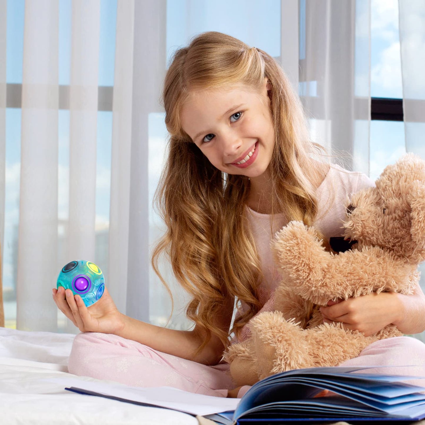 Vdealen Magic Rainbow Puzzle Ball – Fidget Brain Teaser Toy for Kids, Teens & Adults, Fun Gift for Birthday, Easter, Christmas, Blue