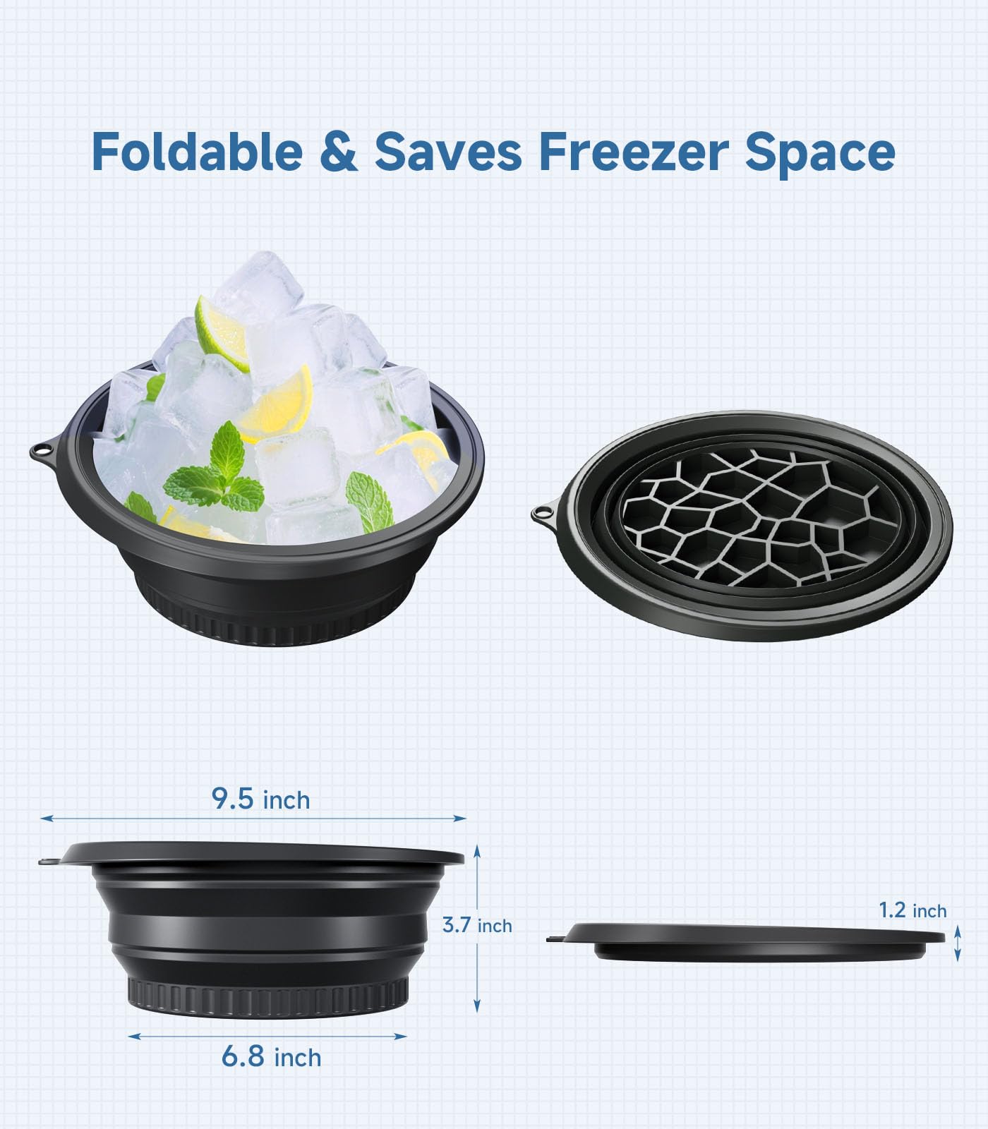 Collapsible Silicone Face Ice Bowl with Built-In Tray – Cold Plunge Therapy for Skin Tightening, Acne Relief & Home Spa (Black)