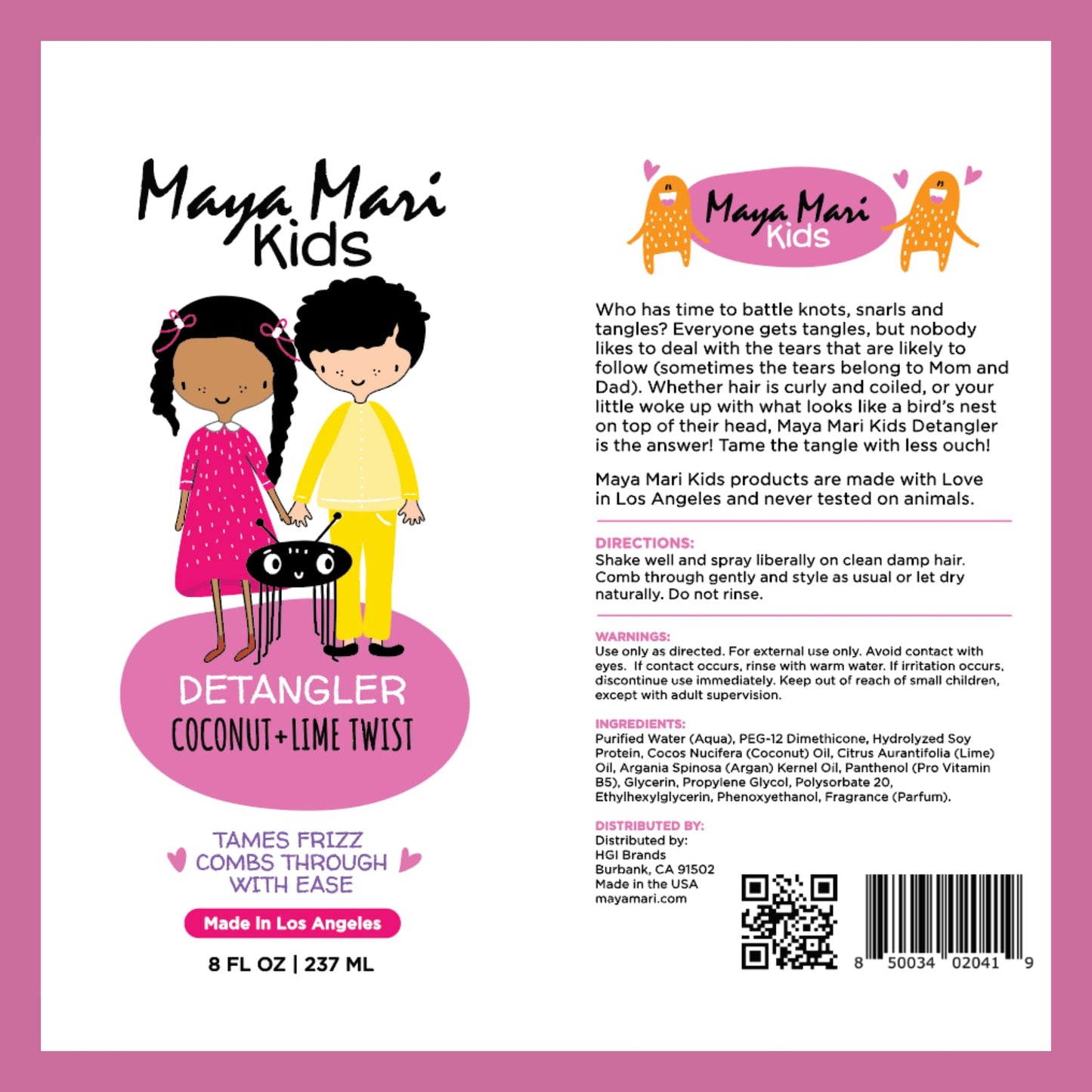 Maya Mari Kids Hair Detangler Spray 8 oz – Gentle Tangle Remover with Argan, Coconut & Lime Oils – For Toddlers, Babies & Curly Hair