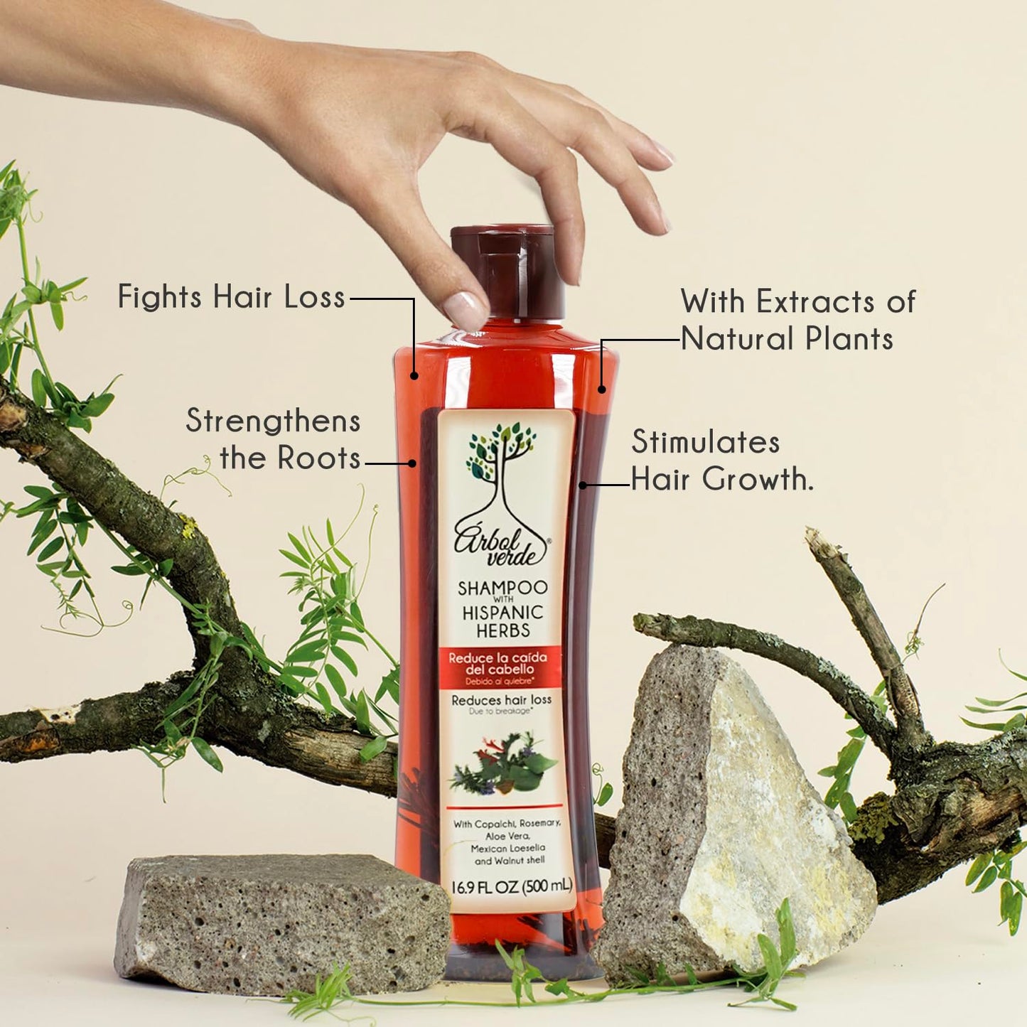 Árbol Verde Natural Anti Hair Loss Shampoo 16.9 fl oz | Strengthens & Reduces Hair Loss | With Natural Extracts | For All Hair Types | Made in Mexico