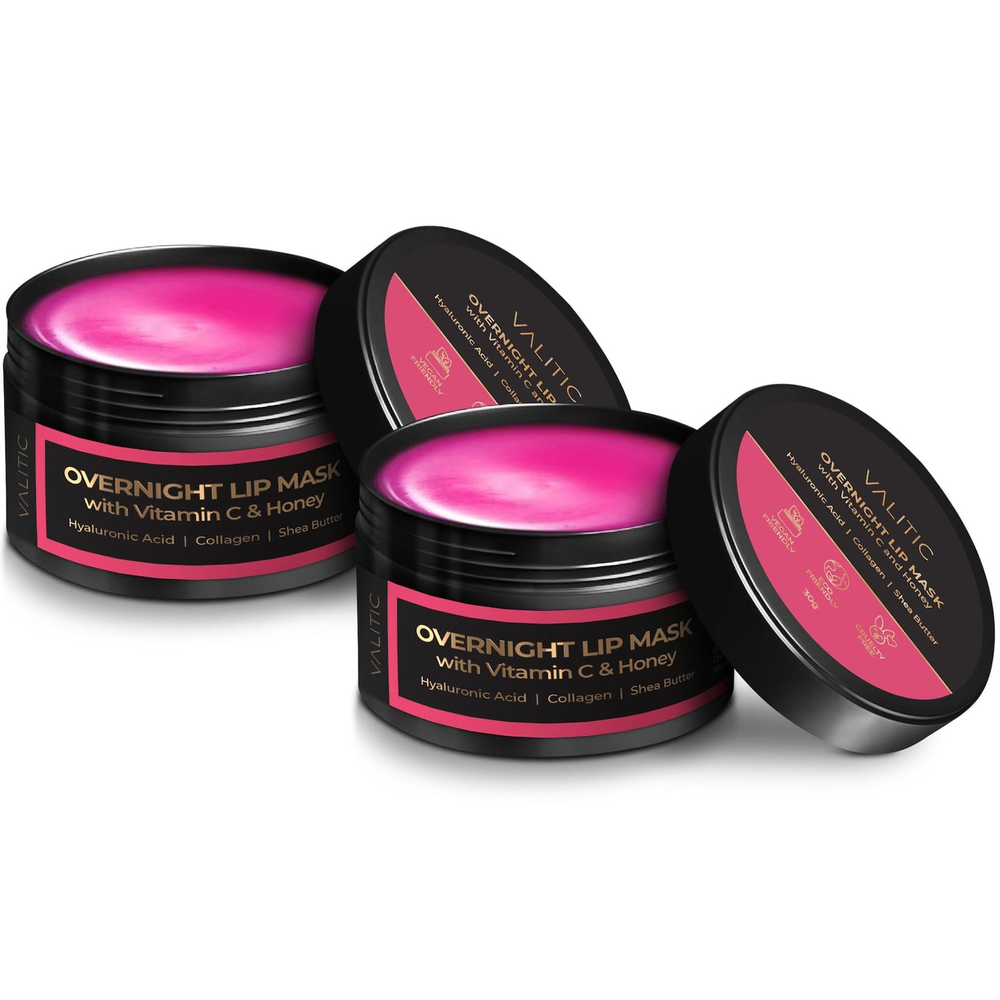 Valitic Overnight Lip Mask Butter – Hydrating Lip Balm for Dry Lips with Honey, Vitamin C, Hyaluronic Acid & Collagen, 2 Pack, 30g