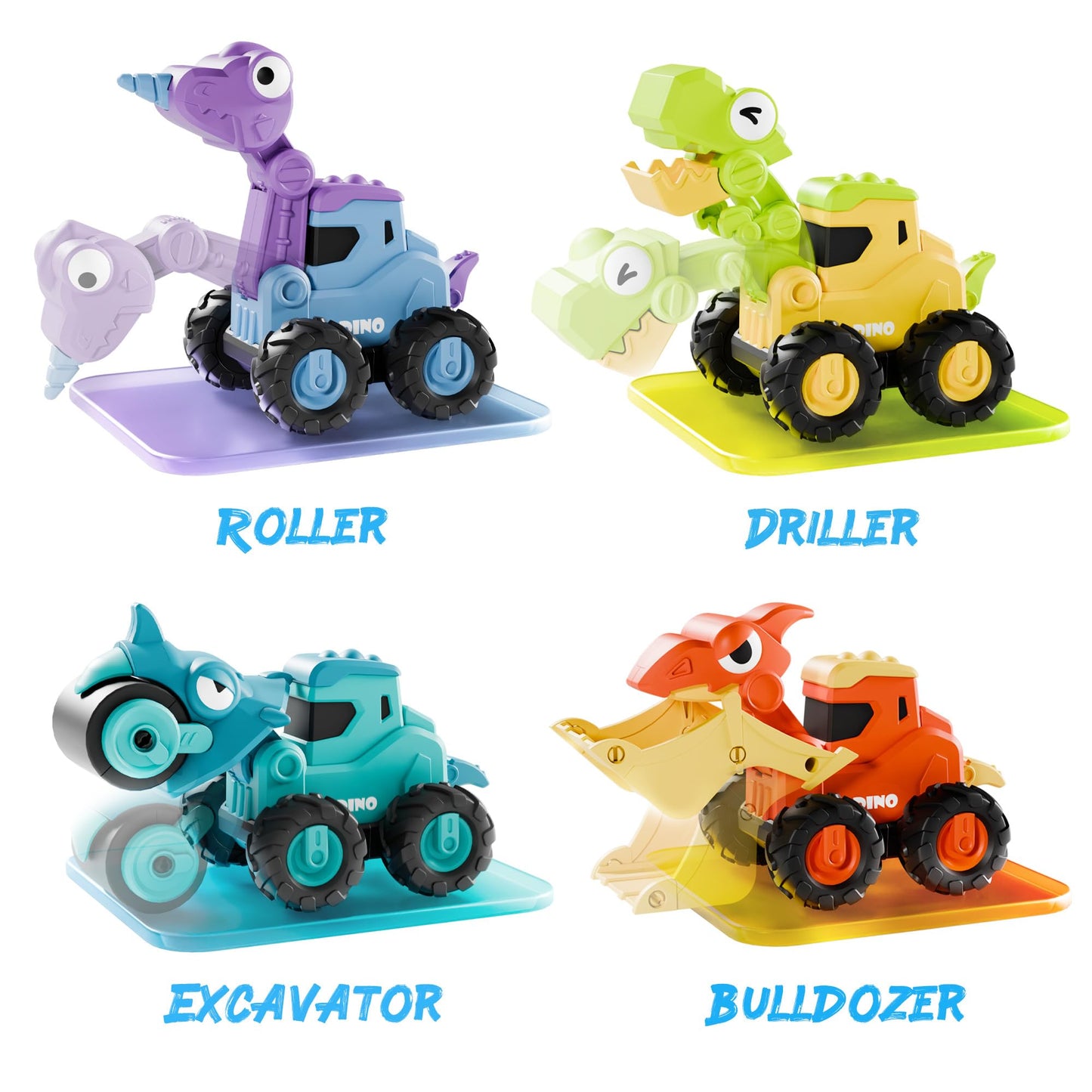 iPlay iLearn Dinosaur Truck Toys for Toddlers – Dino Push & Go Cars, Construction Sandbox Vehicles, Friction Car Set, Gift for Ages 18M-5Y