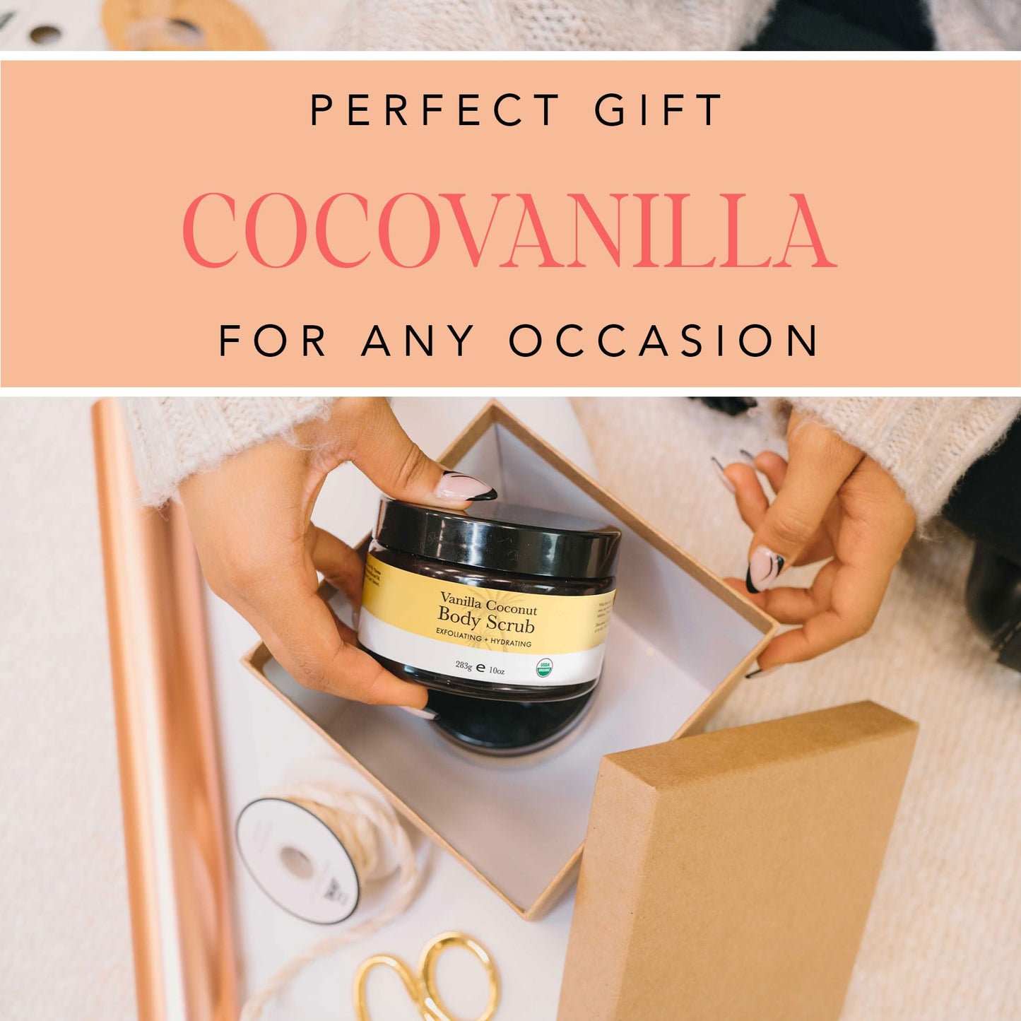 Organic Vanilla Coconut Body Scrub – USA-Made Sugar Exfoliator for Dry & Sensitive Skin, Moisturizes, Removes Dead Skin & Ingrown Hair