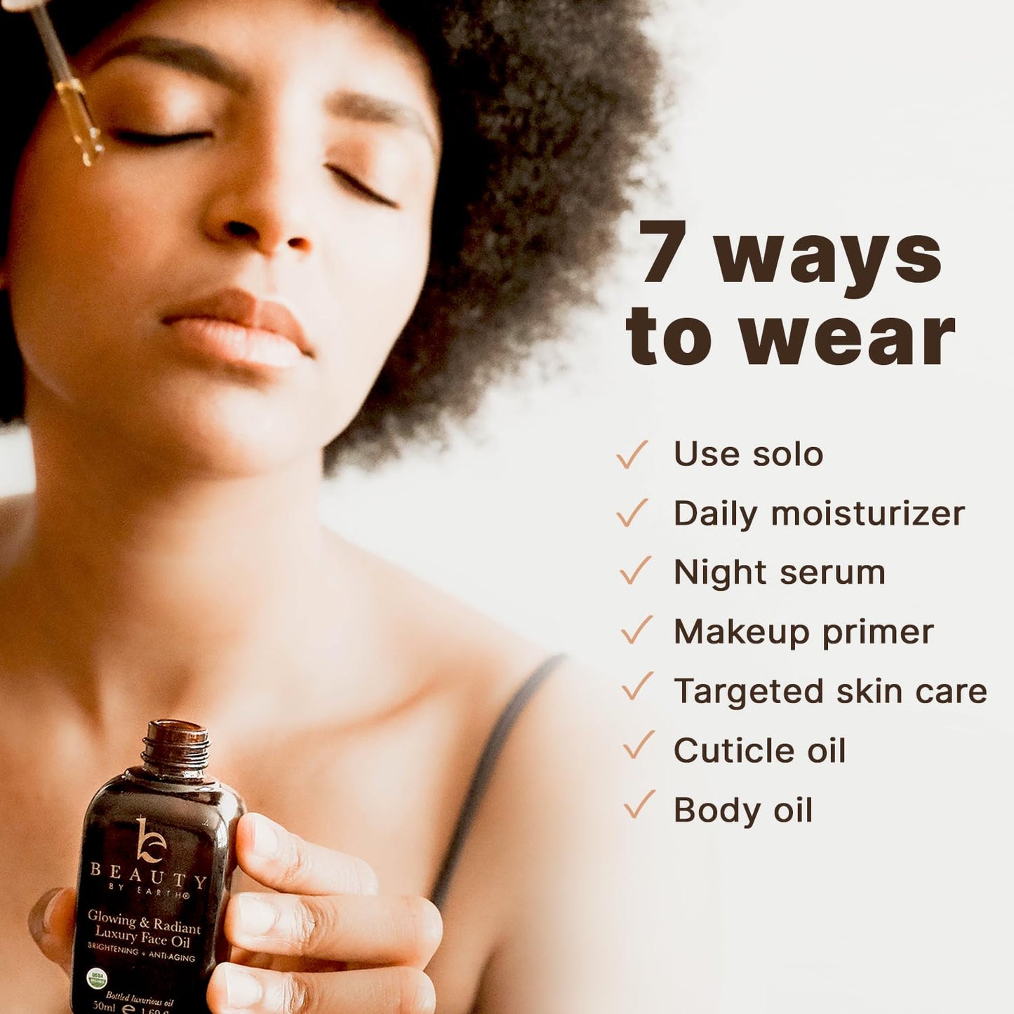 USDA Organic Face Oil – Brightening & Smoothing Lightweight Facial Oil for Dry/Sensitive Skin with Moringa, Jojoba & Argan, USA Made