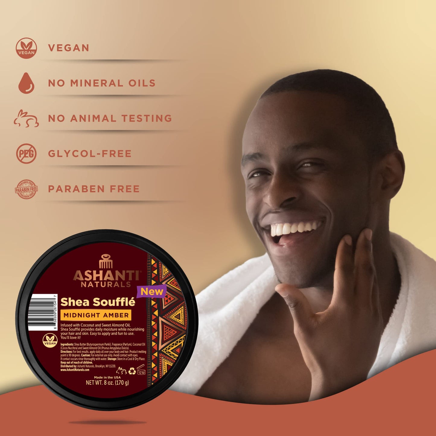 Ashanti Naturals Scented Whipped Shea Butter – Unrefined Ghana Shea with Coconut & Almond Oil, Moisturizing & Soothing, Midnight Amber Souffle 8 oz