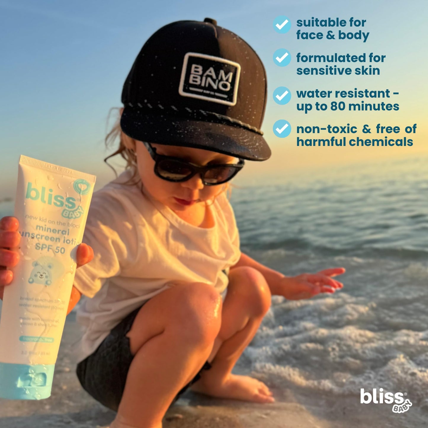 Bliss Baby Sunscreen SPF 50 – Mineral Lotion with Zinc Oxide, Hypoallergenic, Vegan, Non-Toxic, Water-Resistant for Sensitive Skin