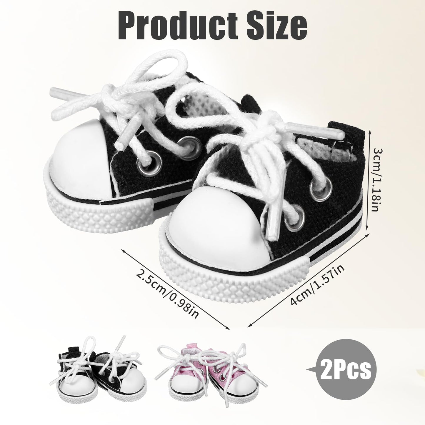 2 Pcs Mini Doll Shoes for 17cm Dolls, Cute Black & Pink Canvas Sneakers, 5.9in Doll Accessories, Doll Not Included
