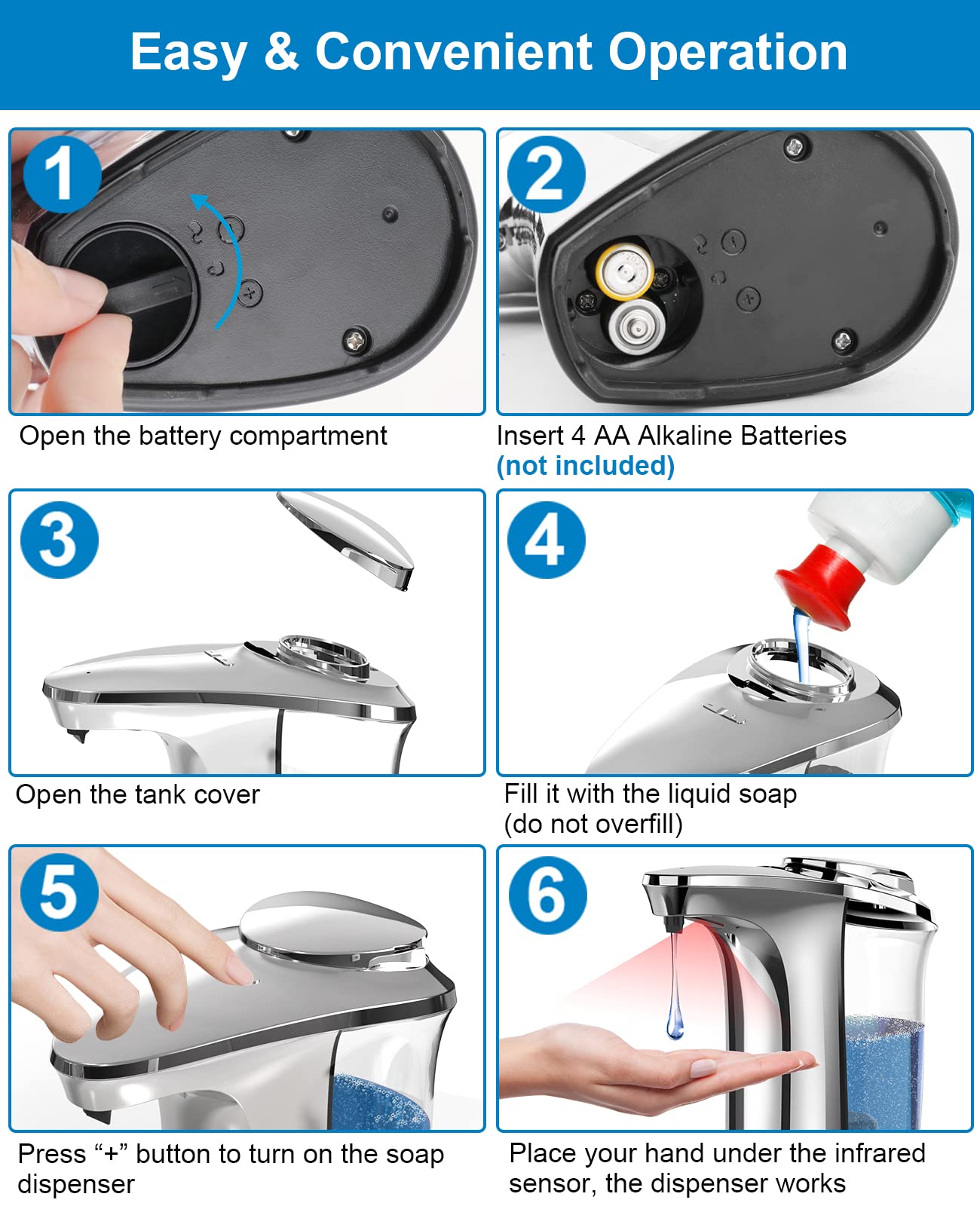 PZOTRUF Touchless Automatic Soap Dispenser, 17oz, Infrared Sensor, 5 Levels, for Bathroom & Kitchen Liquid Soap (Silver)