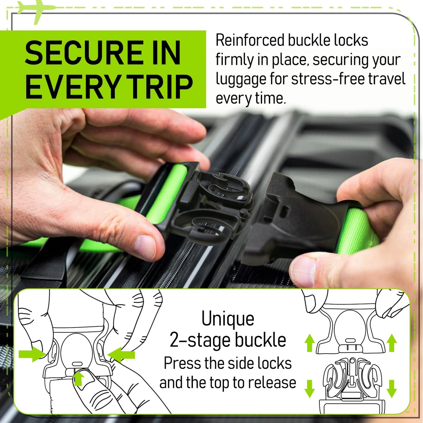 Untethered TSA Approved Luggage Straps – 4 Pack Adjustable Suitcase Belts with Heavy-Duty Buckles for Secure Checked Bags & Travel