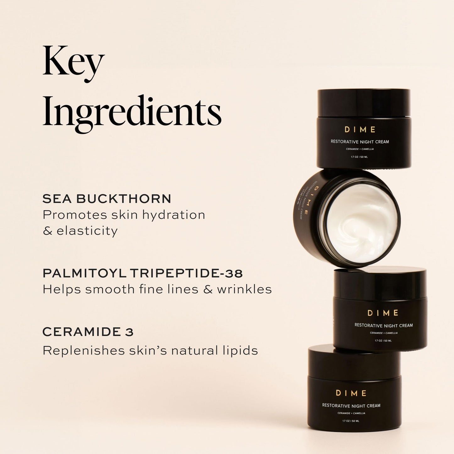 Dime Beauty Restorative Night Cream, Facial Moisturizer with Ceramides and Sea Buckthorn, 1.7 oz / 50 ml in Pump