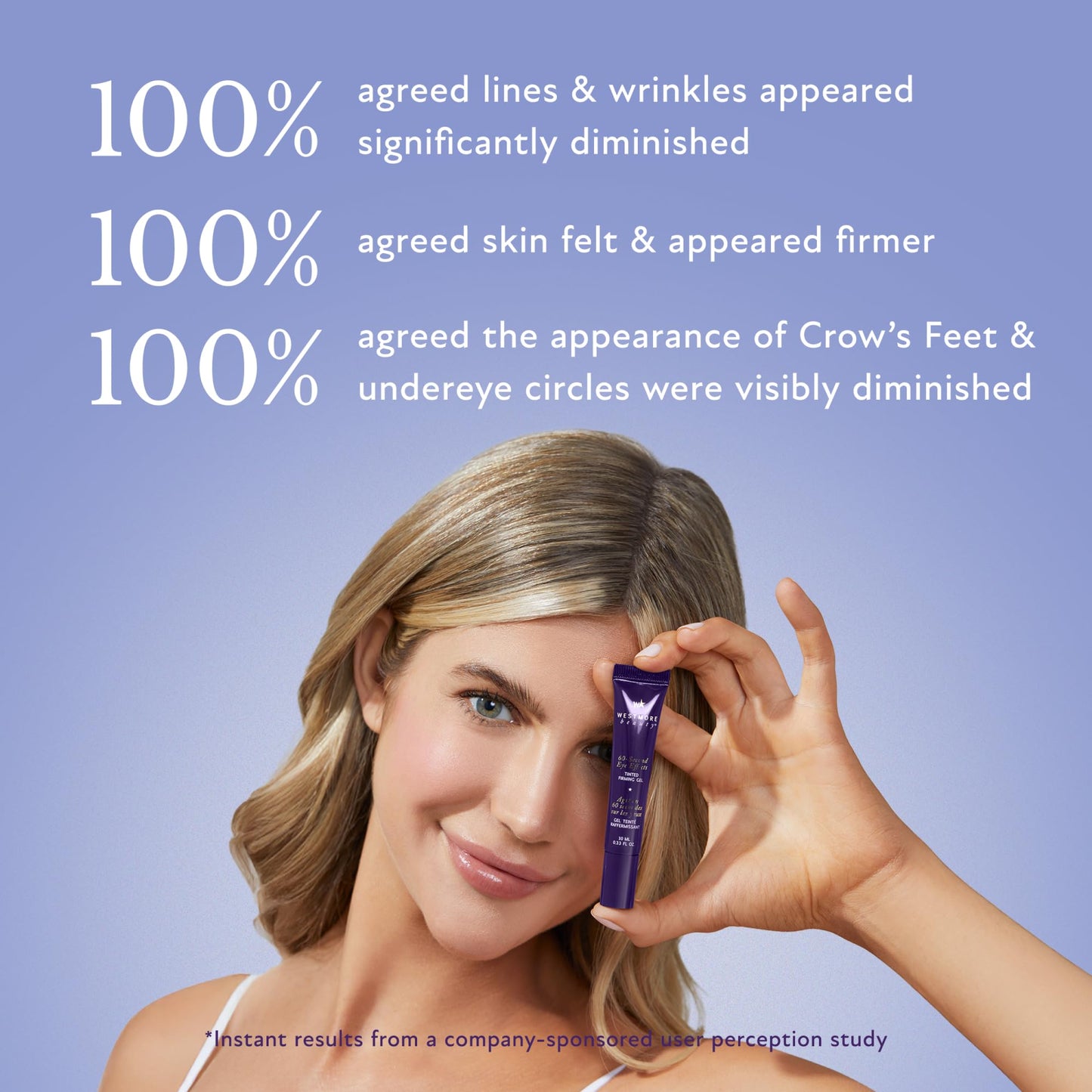 Westmore Beauty 60 Second Effects Tinted Firming Gel - Under Eye Cream For Puffiness And Bags Under Eyes - 10 mL Light to Medium - 0.33 Fl Oz