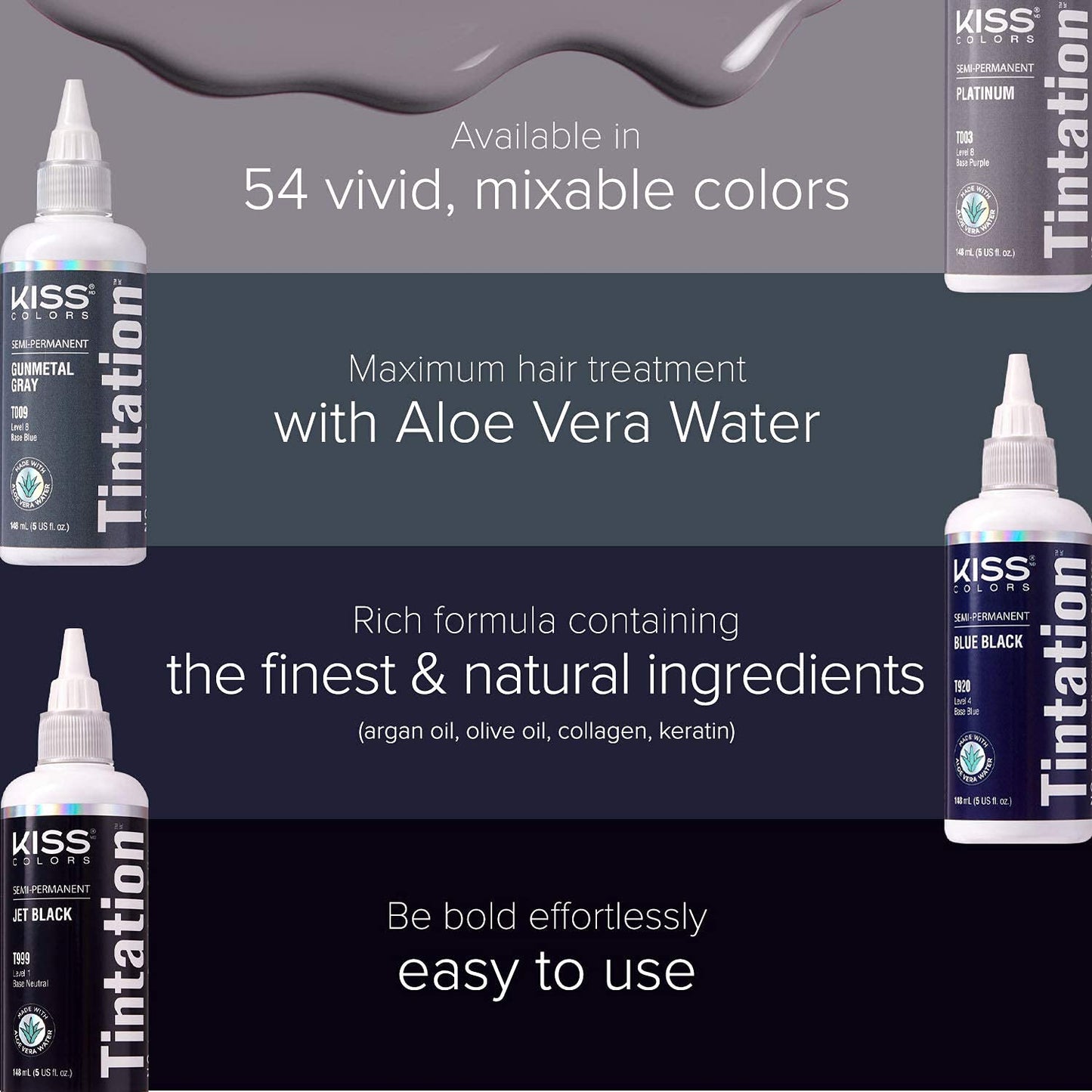 Red by Kiss Tintation Semi-Permanent Hair Color Jet Black 5 Fl Oz | Aloe Vera Water Base with Argan, Olive Oil, Collagen & Keratin for Lasting Shine