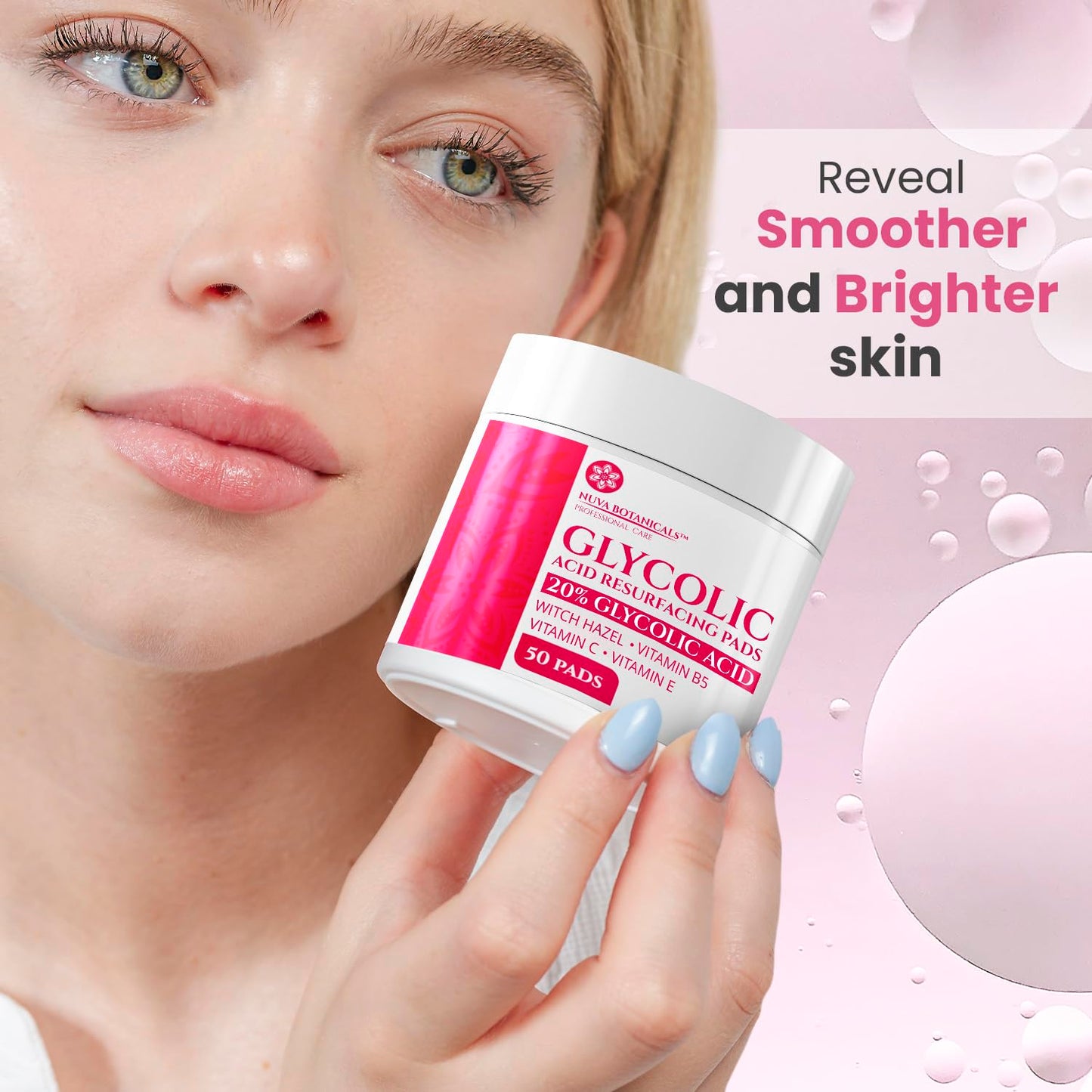 20% Glycolic Acid Face Pads (50) – At-Home Chemical Peel & Exfoliating Pads with Vitamin C for Acne & Brightening Skin