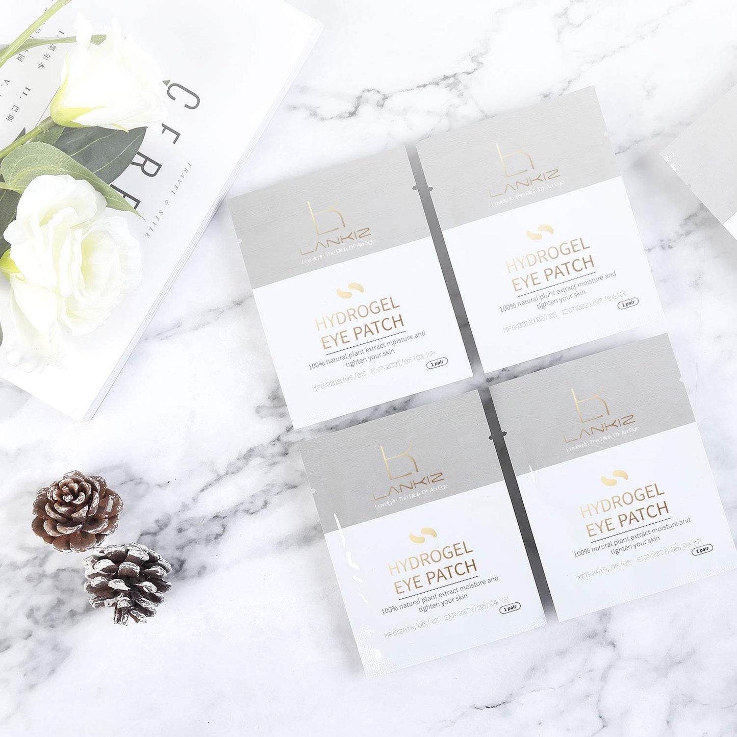 LANKIZ 100 Pairs Under Eye Gel Pads for Lash Extensions – Natural Plant Extract, Collagen Hydrogel, Lint-Free, Moisturizes & Reduces Puffiness