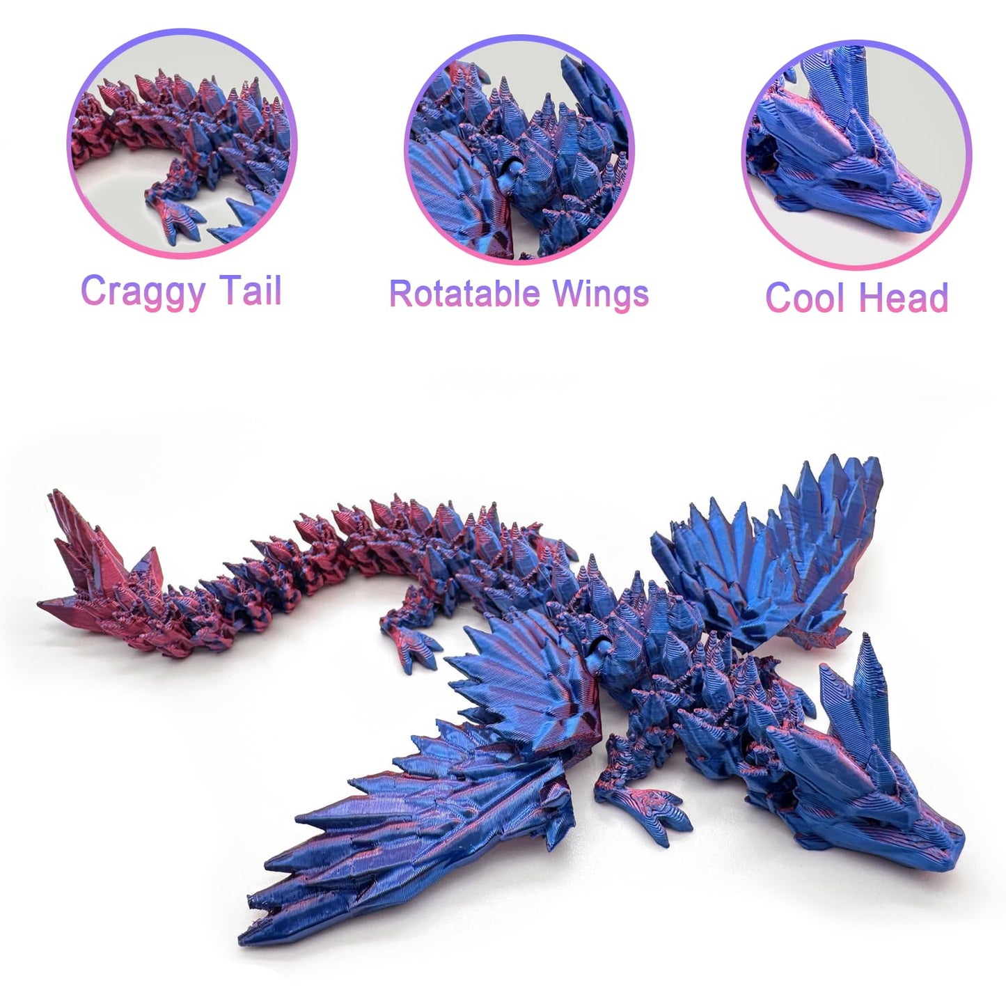 HEZUJ 3D Printed Purple Dragon with Wings & Egg, Surprise Flying Dragon Inside, Articulated Figurine, Kids Gift & Home Decor