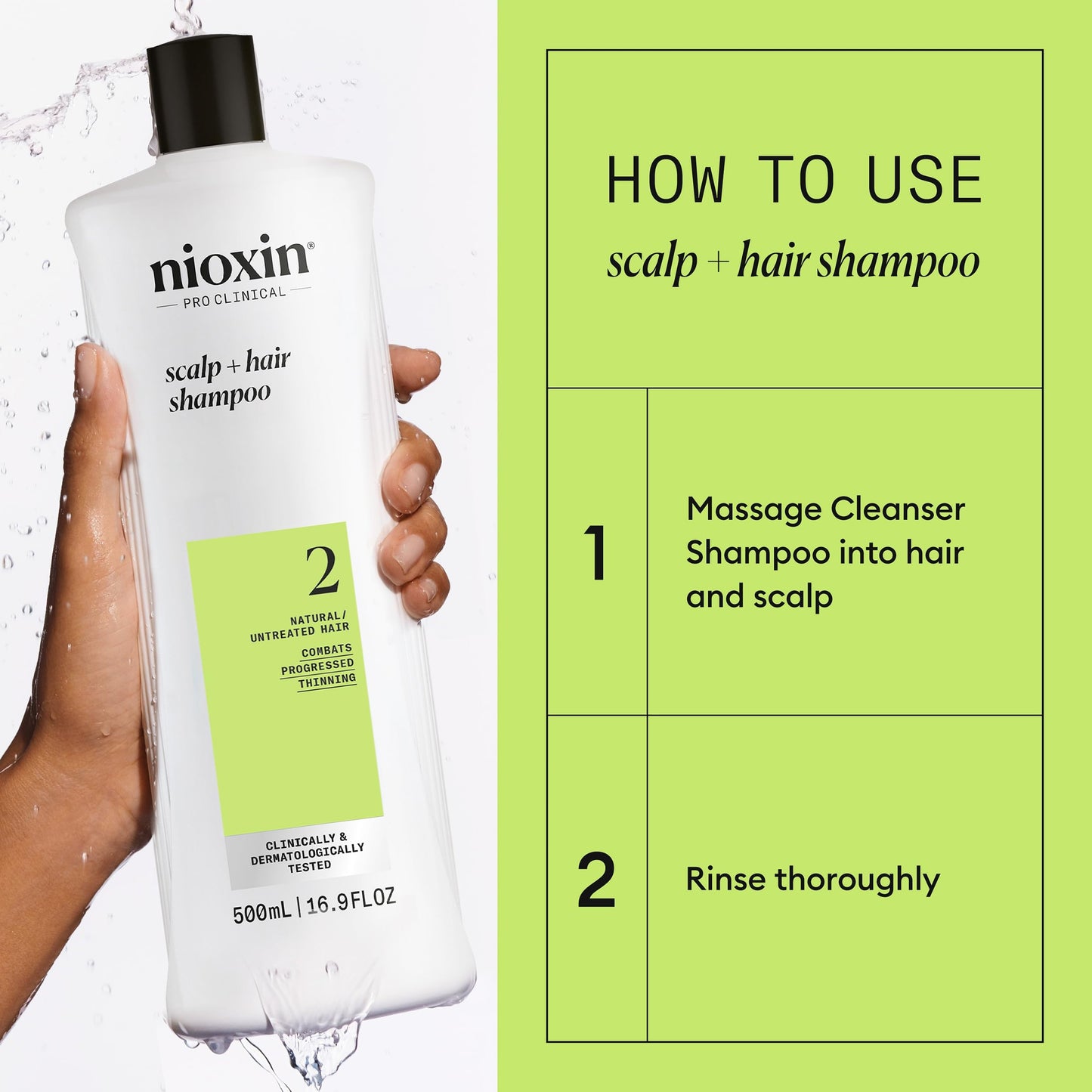 Nioxin Scalp + Hair Thickening System 2 Shampoo | For Natural or Untreated Hair with Progressed Thinning | With Niacinamide and Biotin | 16.9 Fl oz.