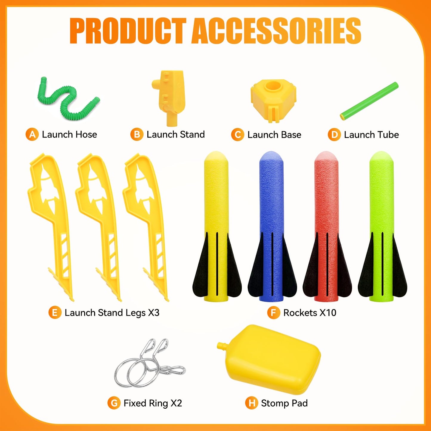 Hopture Rocket Launcher Power Air Toy Set with 10 Multi-Color Foam Rockets Launch Pad, Outdoor Activity Game