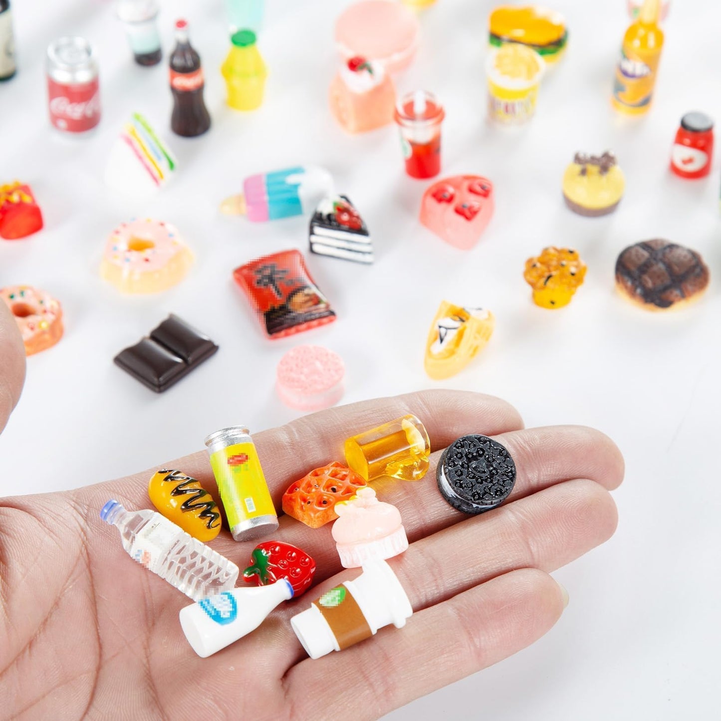 50 Pcs Miniature Food & Drink Bottles for 1/12 Dollhouse – Soda, Snacks, Cake, Ice Cream, Pretend Play Kitchen Toys (25 Food + 25 Drink)