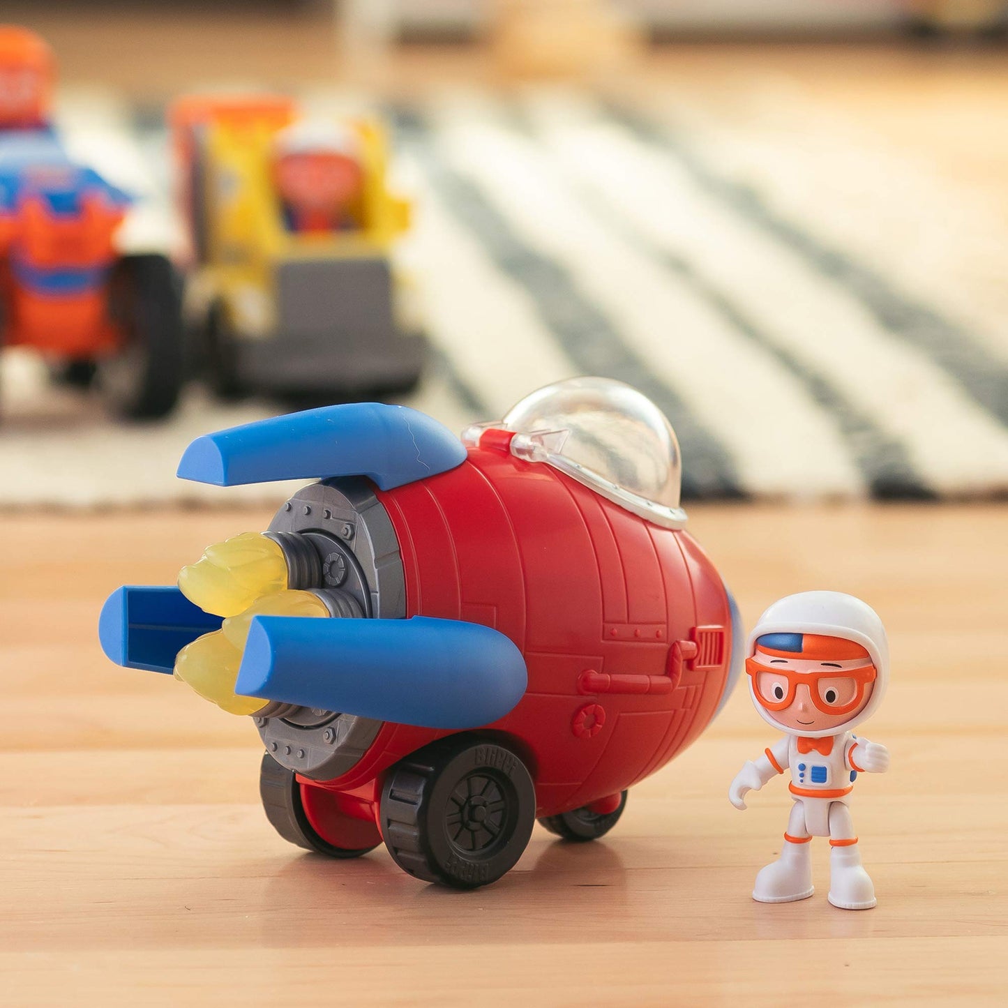 Blippi Rocket Ship Mini Vehicle with Freewheeling 2” Figure - Imaginative Play Toy for Toddlers & Preschoolers