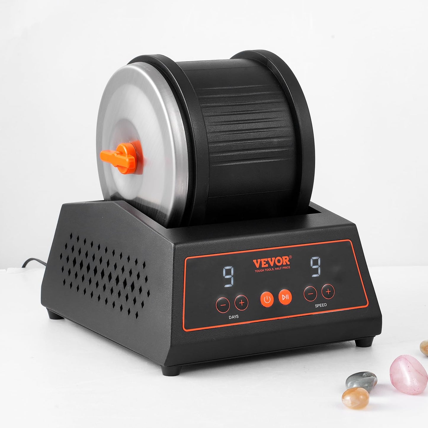 VEVOR 4 lbs Rock Tumbler Machine – 9-Speed Stone Polisher with 9-Day Timer, Direct Drive Motor, Cold-Rolled Steel, for Kids & Adults