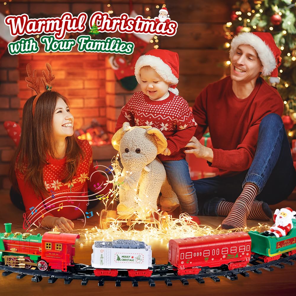 VATOS 2-in-1 Hanging Christmas Train Set with Lights & Sounds – Indoor/Outdoor Holiday Toy Around & Under Tree, Family Decoration
