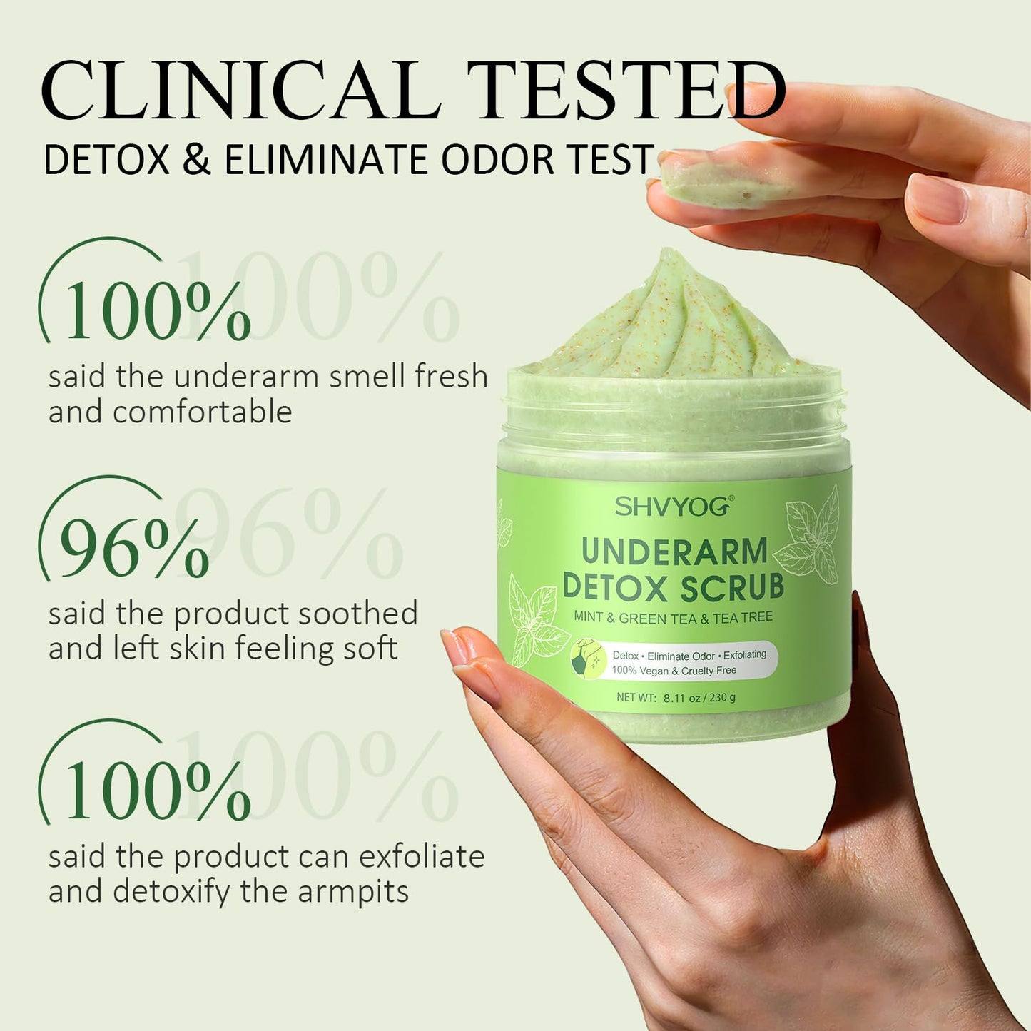 Underarm Detox Scrub – Green Tea, Mint & Tea Tree Deodorant, Natural Dark Armpit Remover, Odor Eliminating & Exfoliating, Unisex 8.11 oz