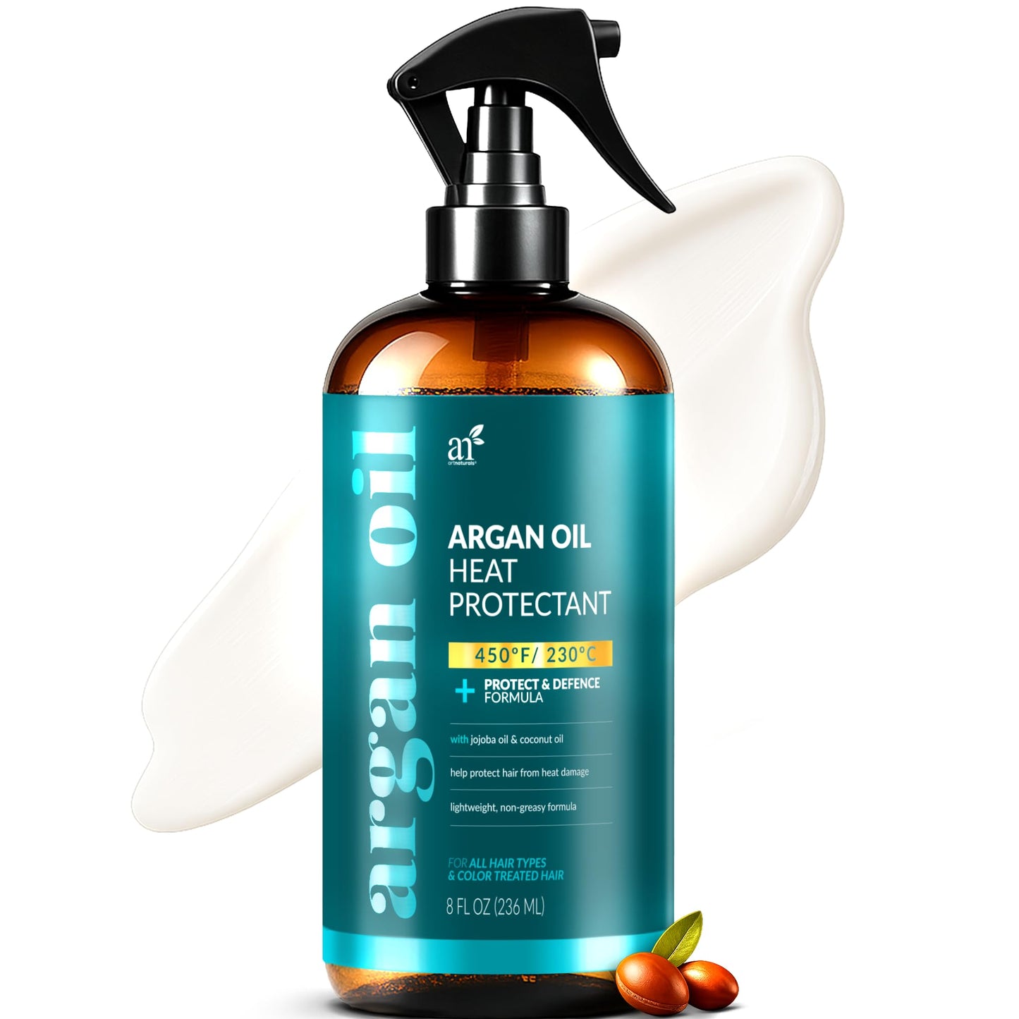 Artnaturals Thermal Hair Protector Spray 8 Fl Oz | Argan Oil Heat Protectant for Flat Iron & Styling | Prevents Damage, Breakage & Split Ends | Sulfate Free
