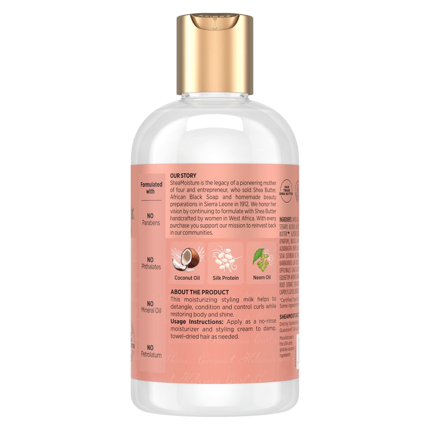 SheaMoisture Curl & Style Milk Coconut & Hibiscus with Silk Protein & Neem Oil for Thick, Defined, Curly Hair Fair Trade, Sulfate-Free 8 oz