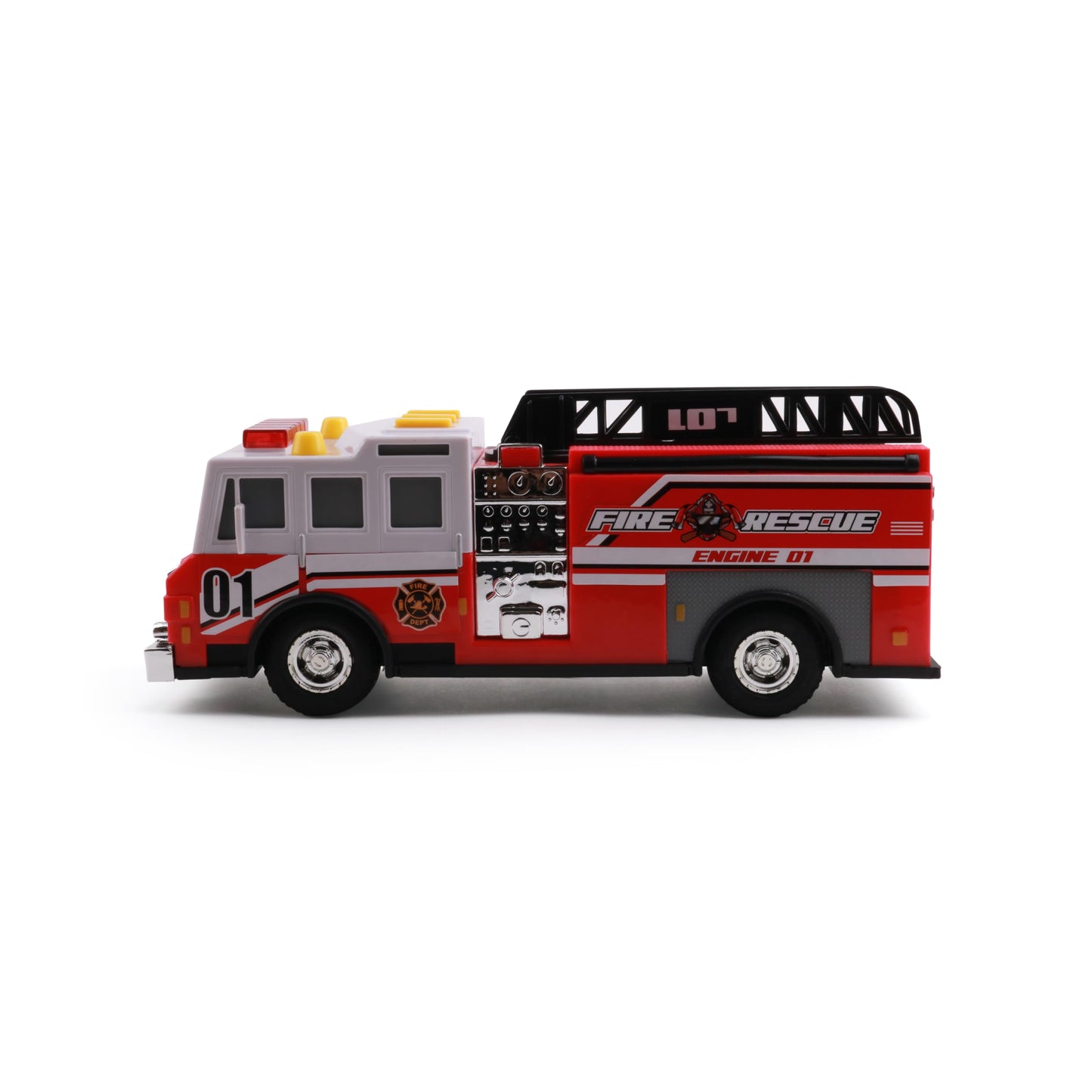 Mighty Fleet Rescue Force 12" Fire Truck Ladder Toy with Realistic Lights & Sounds, Free Wheeling Play & Working Ladder! Ages 3+