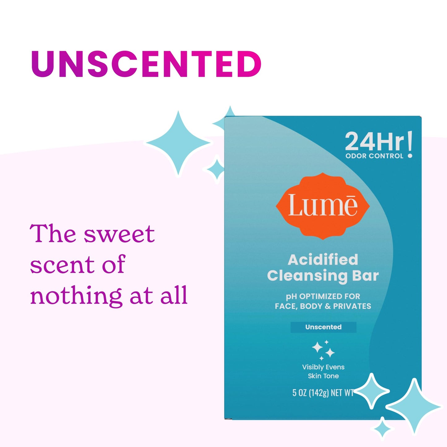 Lume Acidified Body Cleansing Bar, Unscented – 24 Hr Odor Control, Moisturizing, SLS & Paraben Free, OB/GYN Developed, 5 oz