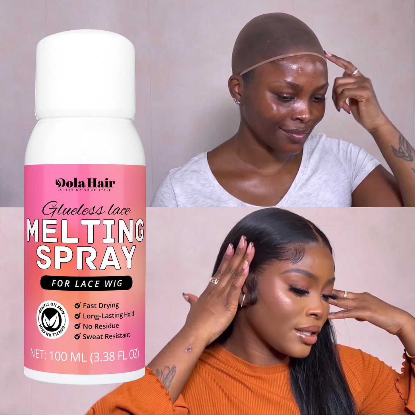 Dolahair Lace Melting Spray for Glueless Wigs – Strong Hold Adhesive Spray with Lace Band & Brush – Invisible Bond for Natural Look
