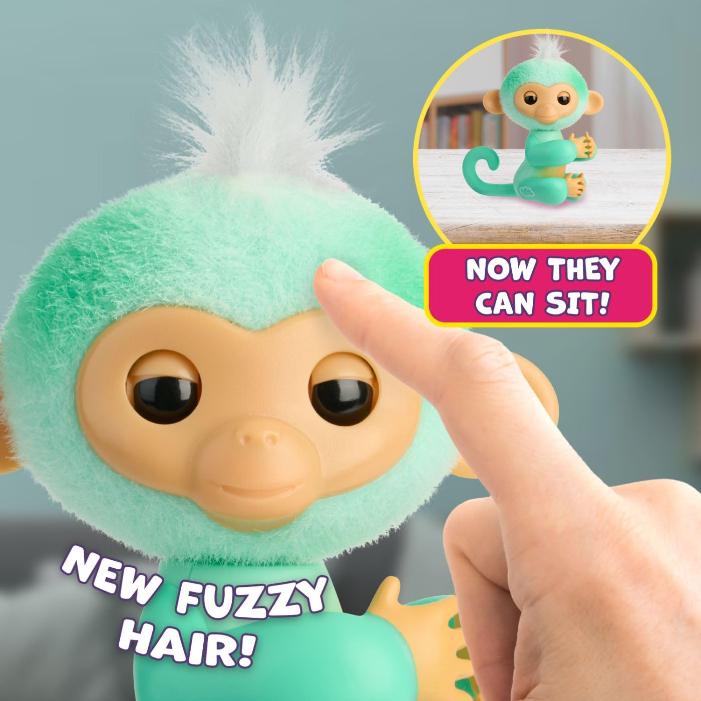 Fingerlings 2023 NEW Interactive Baby Monkey Reacts to Touch – 70+ Sounds & Reactions – Ava (Teal)