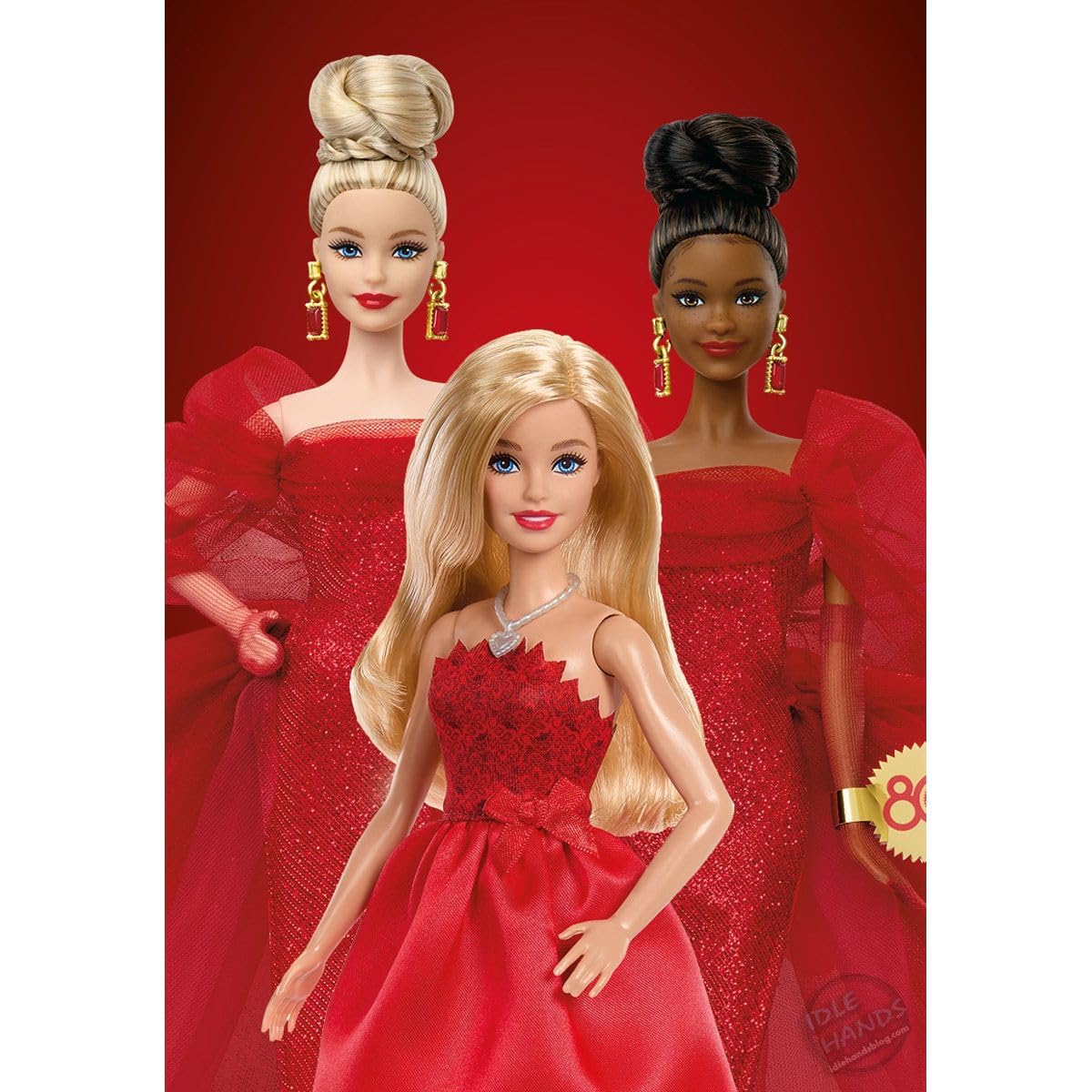 Barbie Mattel 80th Anniversary Ruby-Red Celebration Blonde Fashion Doll Wearing Red Dress with Silvery Shoes & Necklace, Collectible Toy