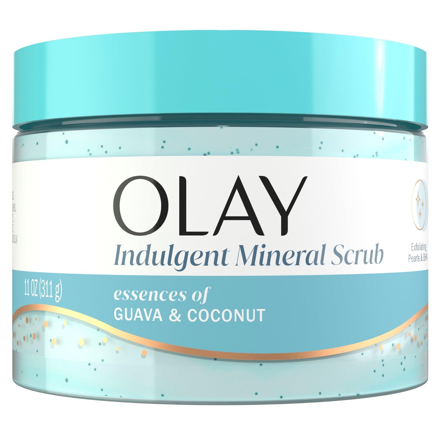 Olay Body Indulgent Mineral Scrub, Exfoliating & Massaging Pearls with BHA & Vitamin B3, Soft Nourishing Formula, Coconut & Guava, 11 oz