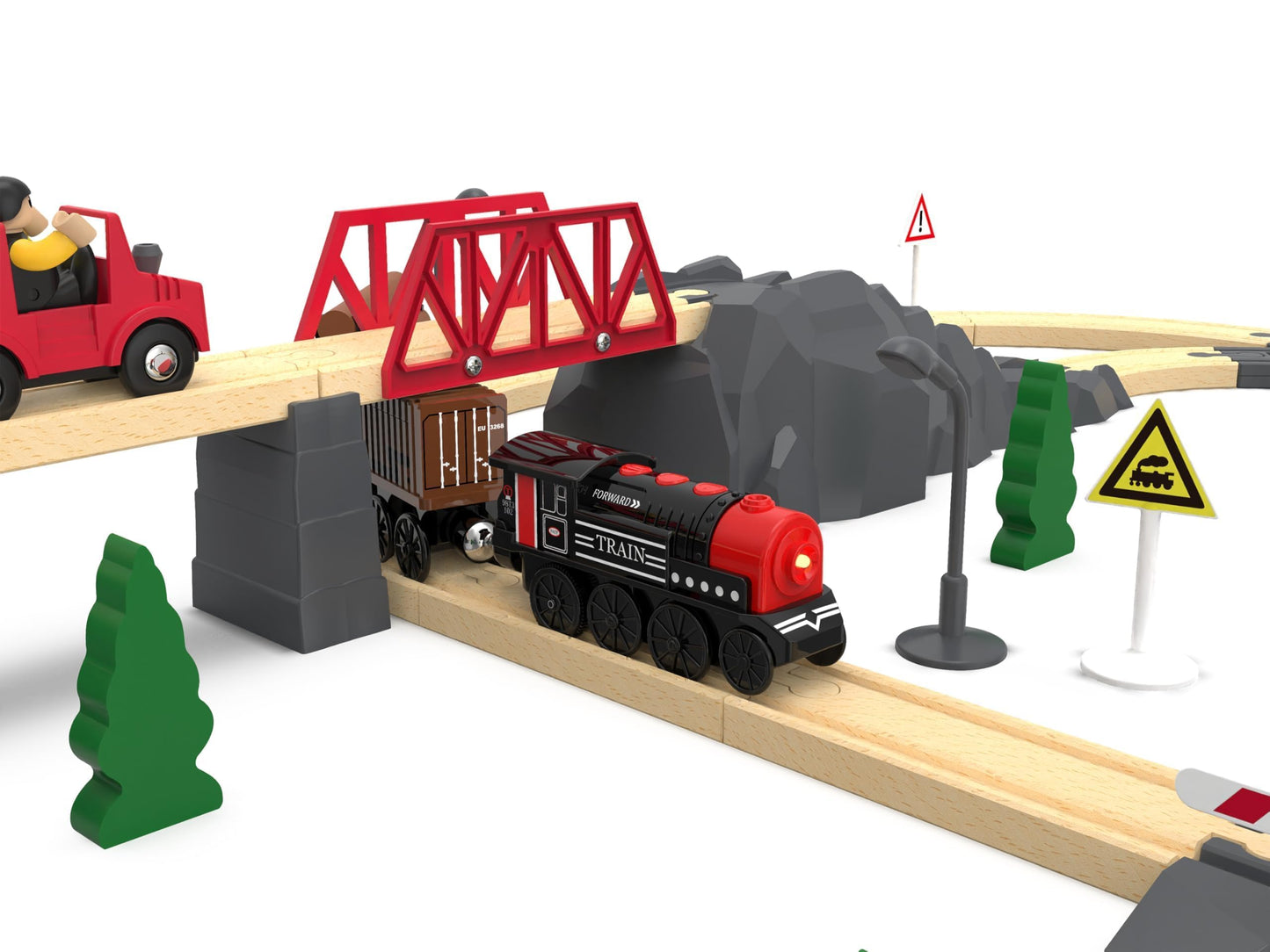 Motorized Wooden Train Set, 3 Battery-Powered Trains for Toddlers 3+, Compatible with Thomas, Brio & Chuggington Tracks