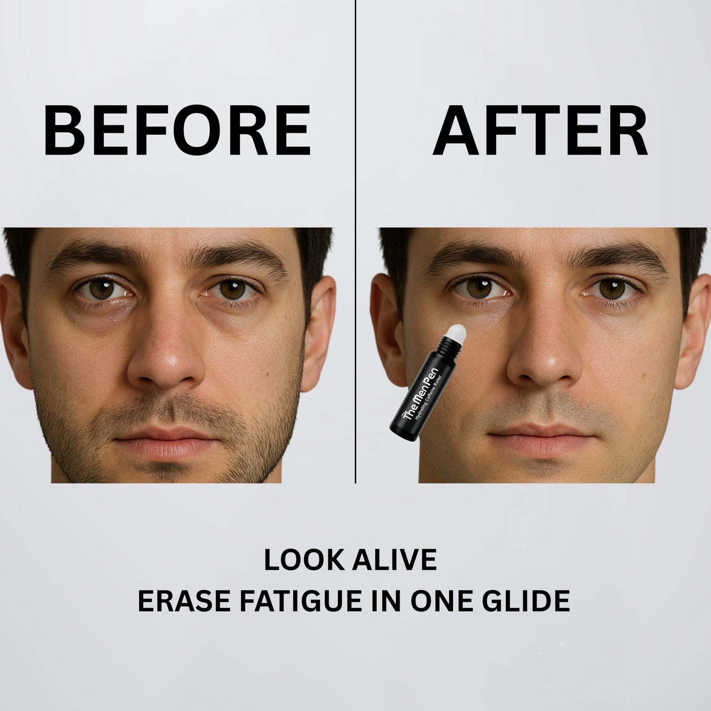 The Men Pen Refresher Kit – Beard, Hair & Brow Filler + Caffeine Eye Roller & Razor 4-Pack | Waterproof, Sweat-Proof, Long-Lasting – Dark Brown