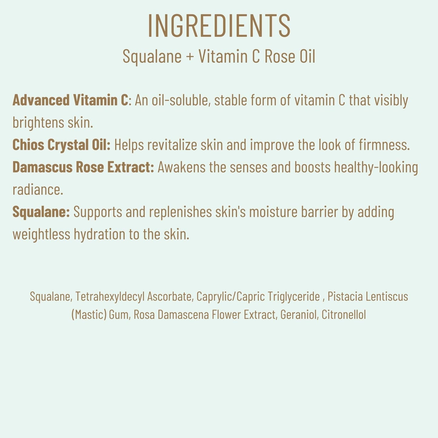 BIOSSANCE Squalane + Vitamin C Rose Facial Oil - Brighten, Firm & Hydrate Skin with Damascus Rose & Chios Crystal, 1 oz