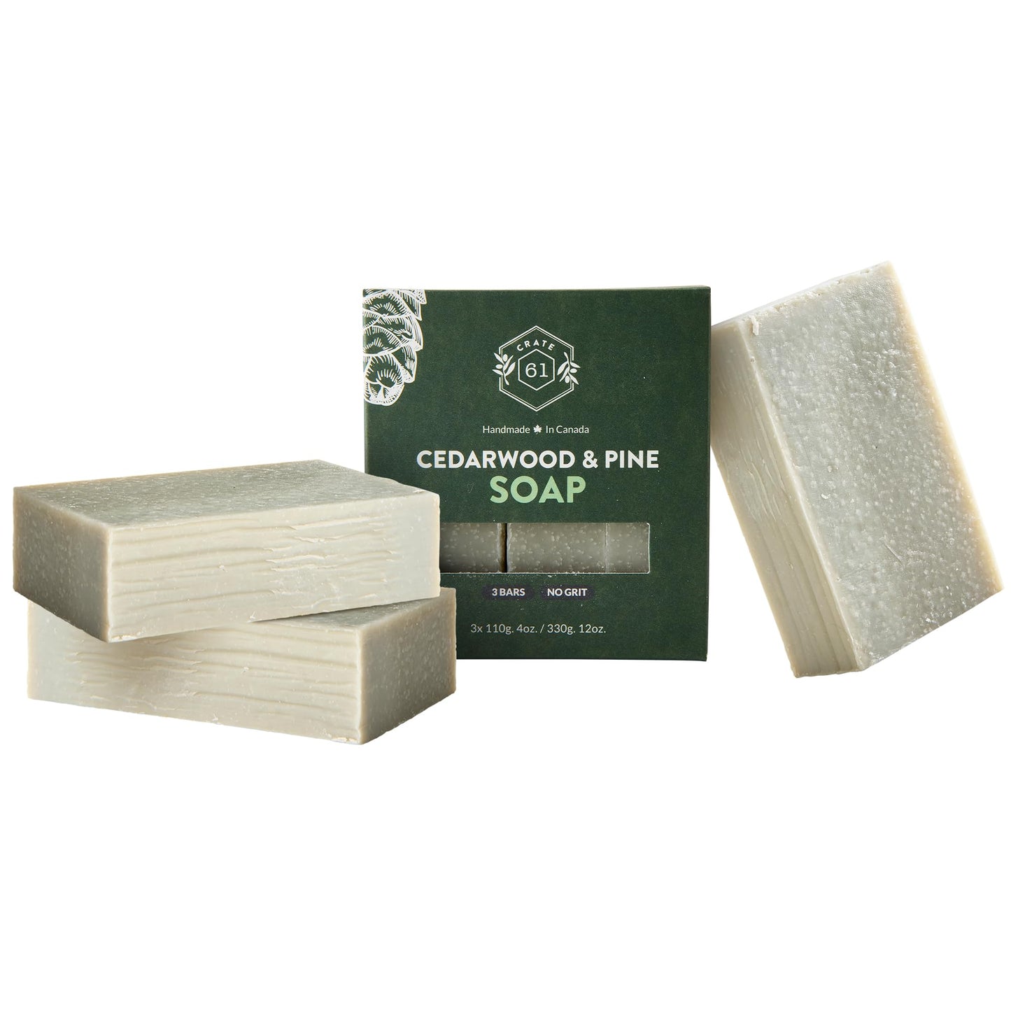 Crate 61 Organics Handmade Canadian Plant-Based Bar Soap 3-Pack, Cedarwood Pine, Natural Cold Process, Face & Body, Men & Women
