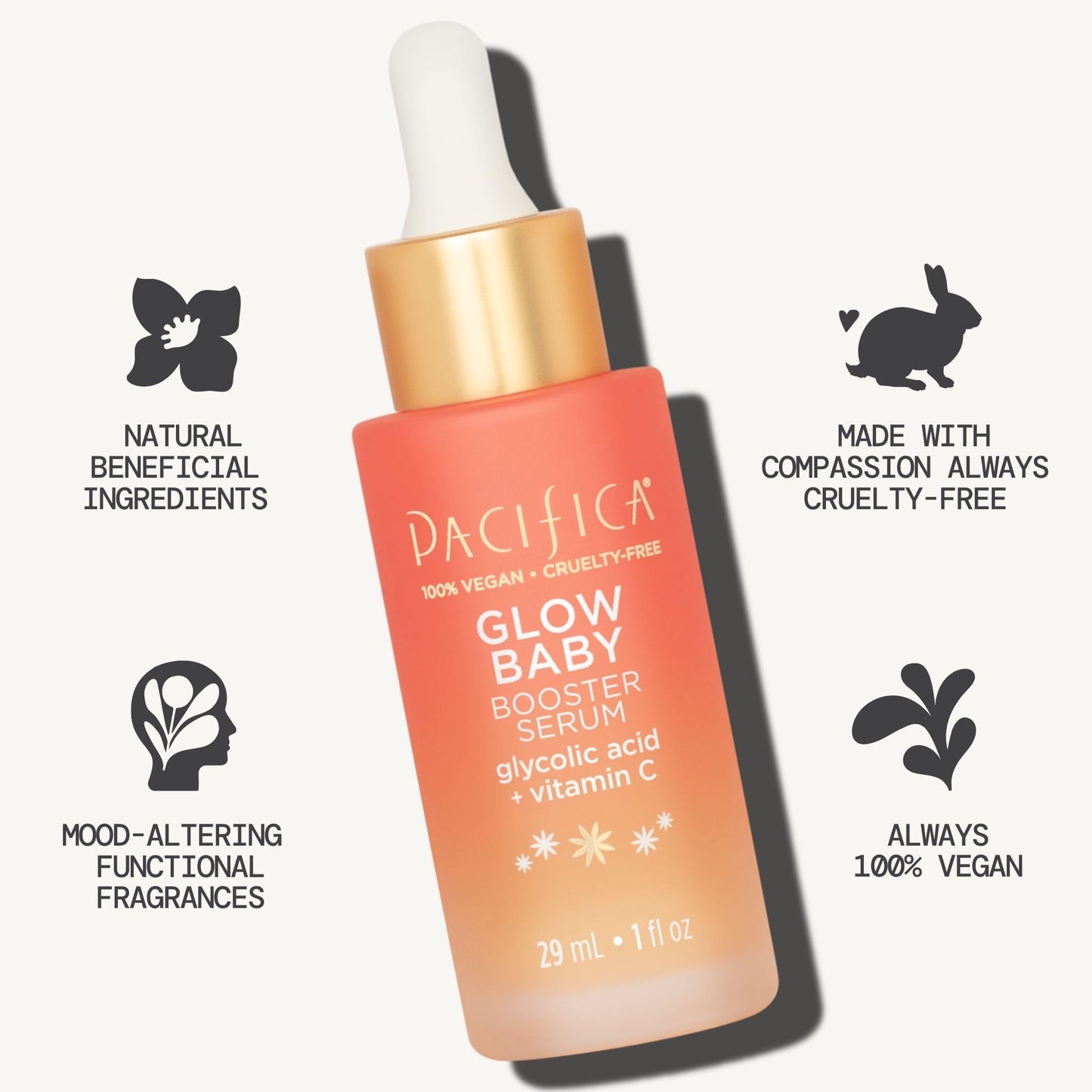 Pacifica Vitamin C Glow Baby Face Serum - Glycolic Acid Dark Spot Corrector, Anti-Aging, Brightening, Vegan & Fragrance-Free